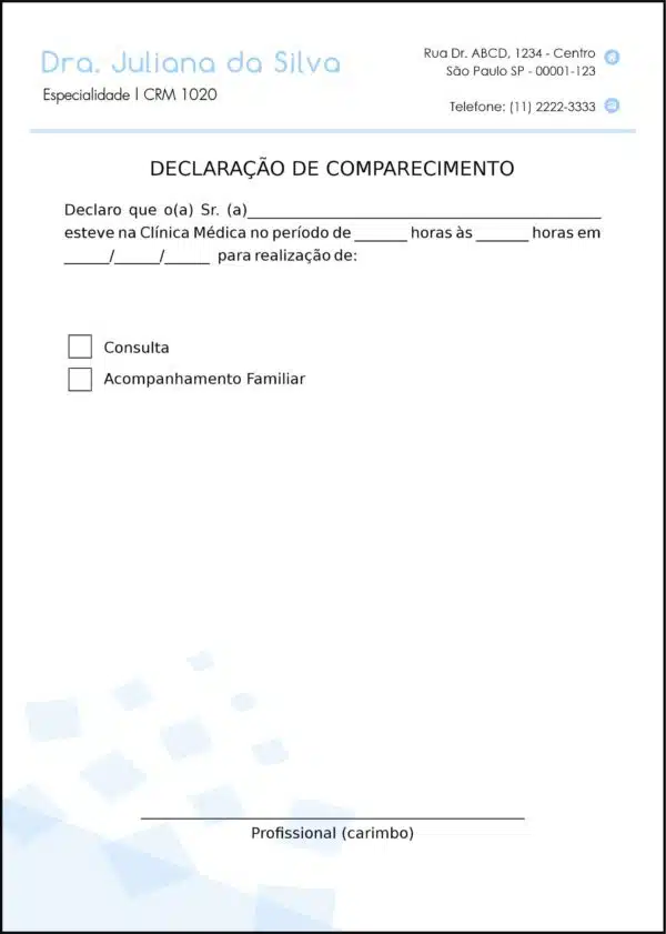 Declaração de Comparecimento Clínica Geral Minia Declaração de Comparecimento Clínica Geral Minia