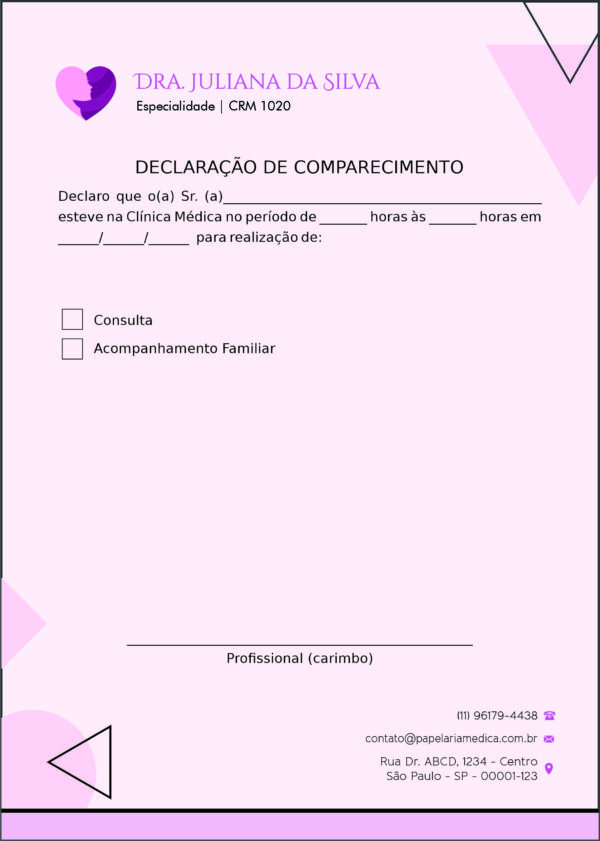 Declaração de Comparecimento Ginecologia Denver Declaração de Comparecimento Ginecologia Denver
