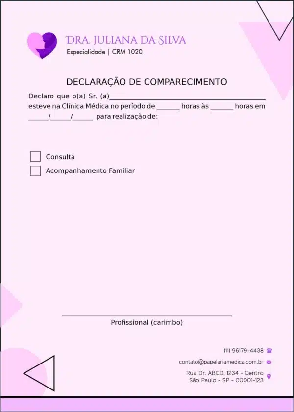Declaração de Comparecimento Ginecologia Denver Declaração de Comparecimento Ginecologia Denver