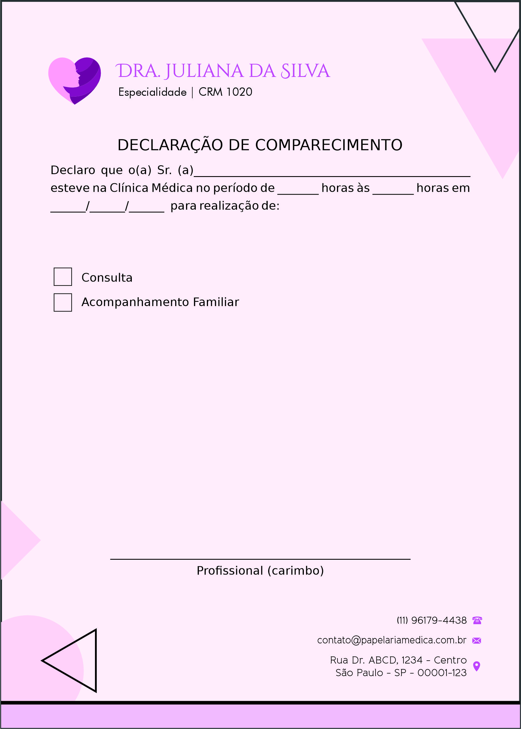 Declaração de Comparecimento Ginecologia Denver