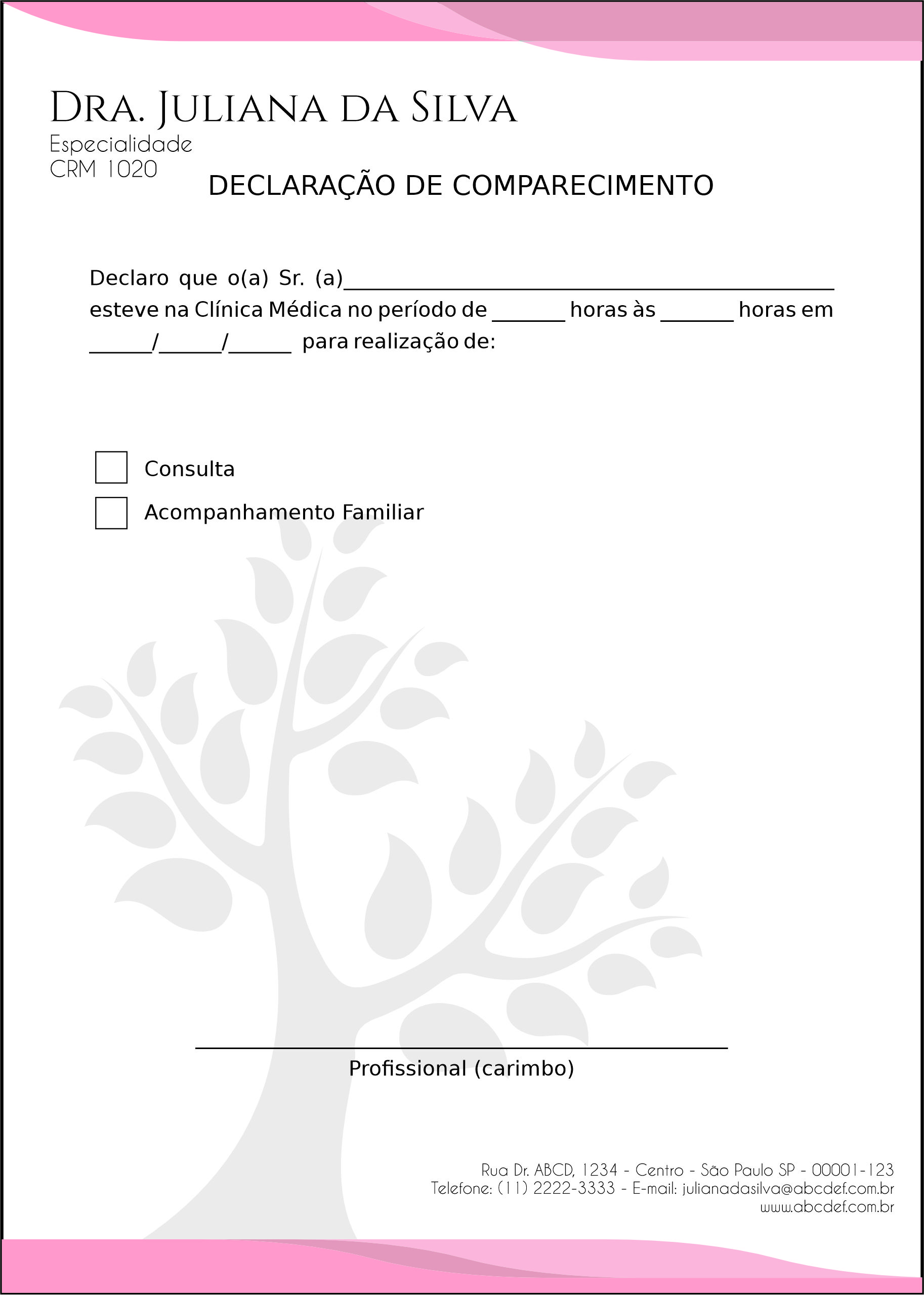 Declaração de Comparecimento Geriatria Carmânia