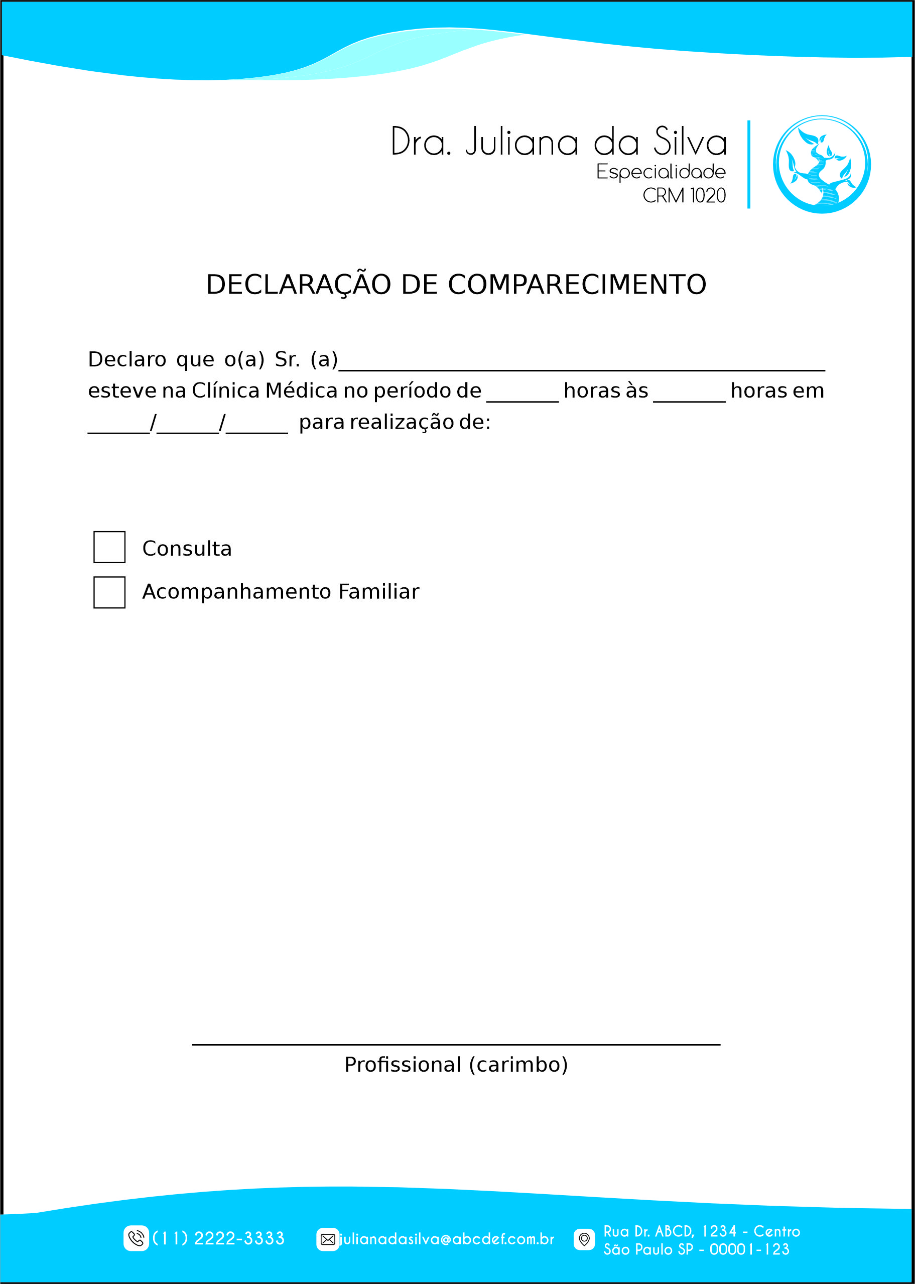 Declaração de Comparecimento Geriatria Xiraz
