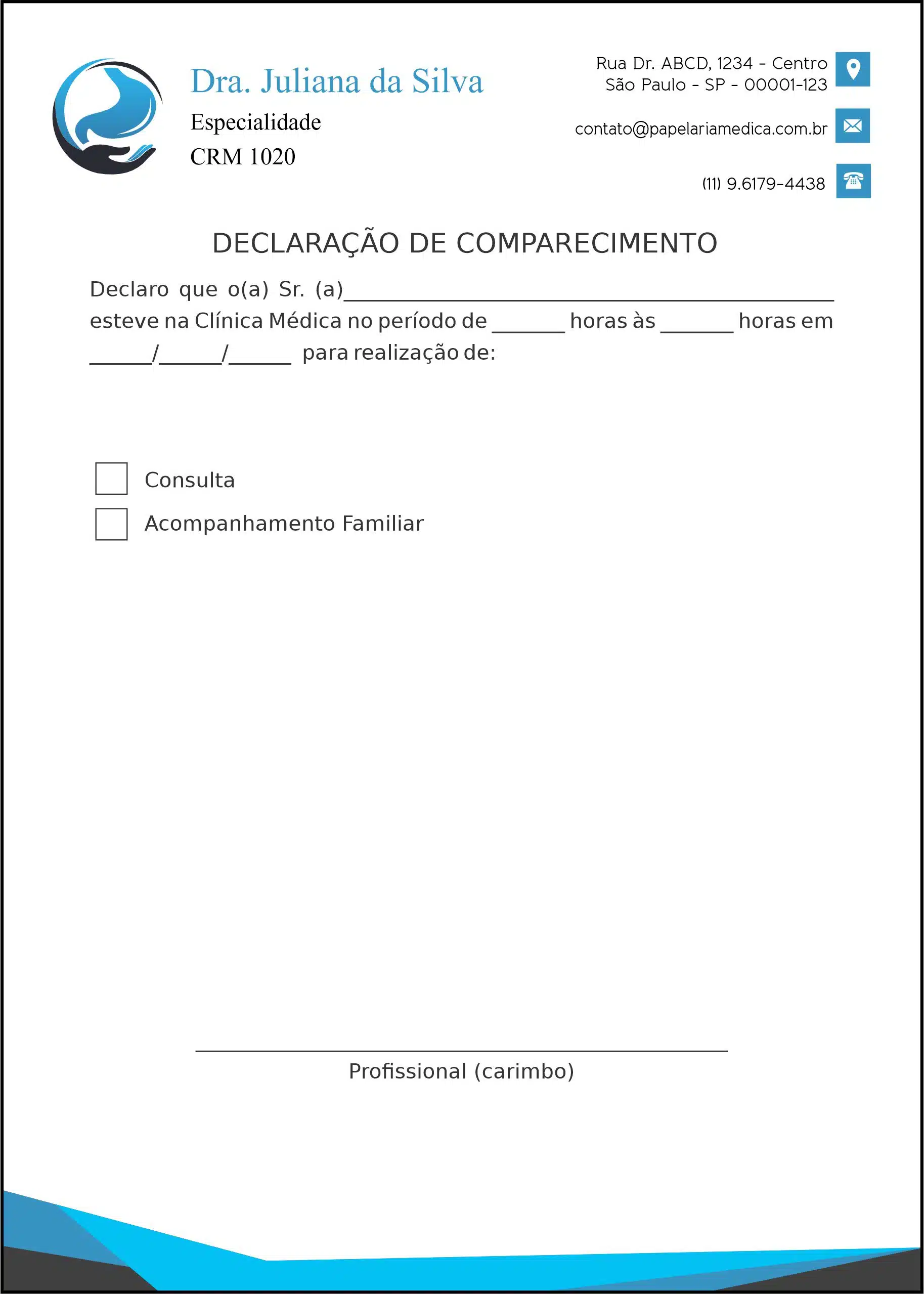 Declaração de Comparecimento Gastroenterologia São Petersburgo