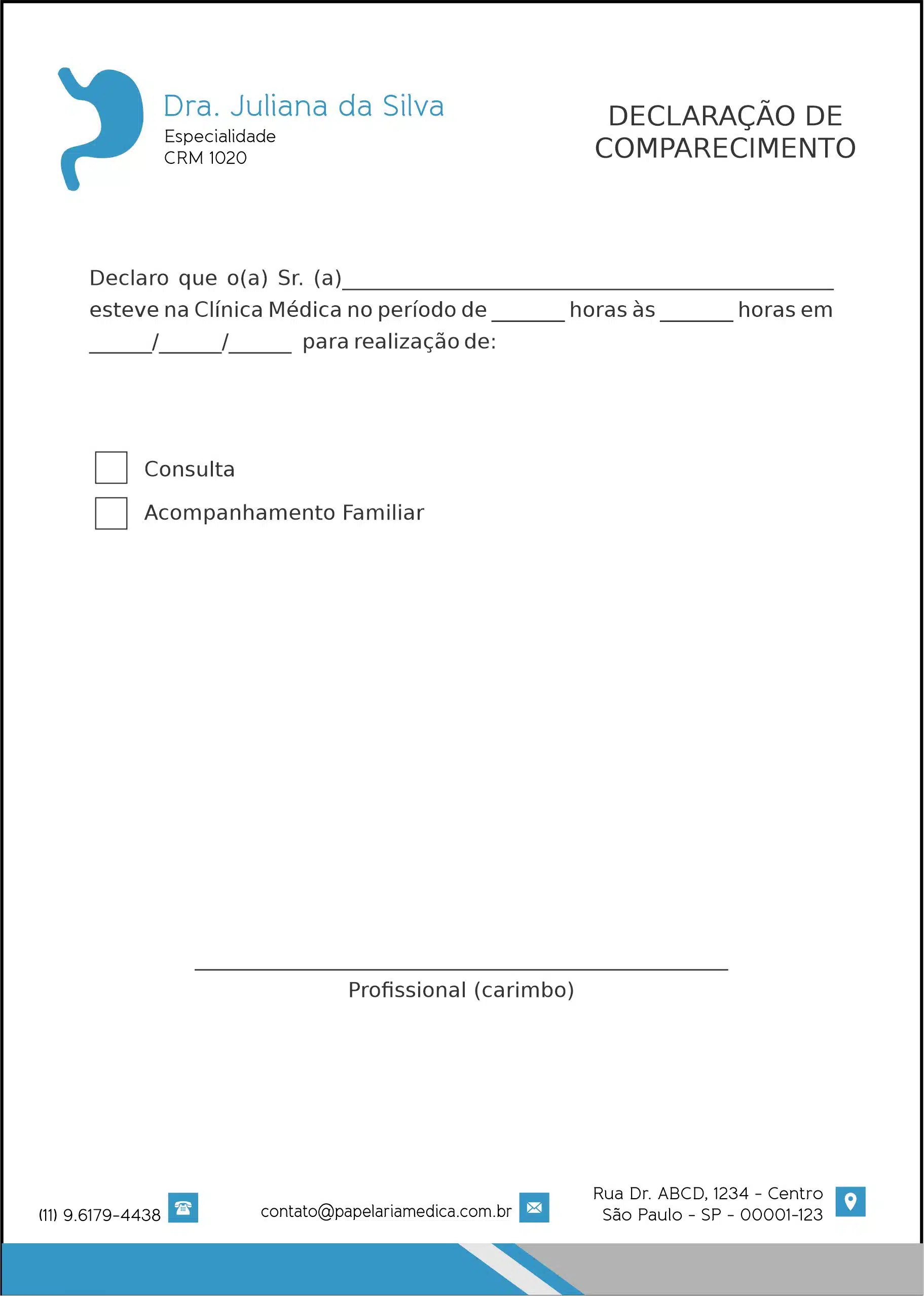 Declaração de Comparecimento Gastroenterologia Samara