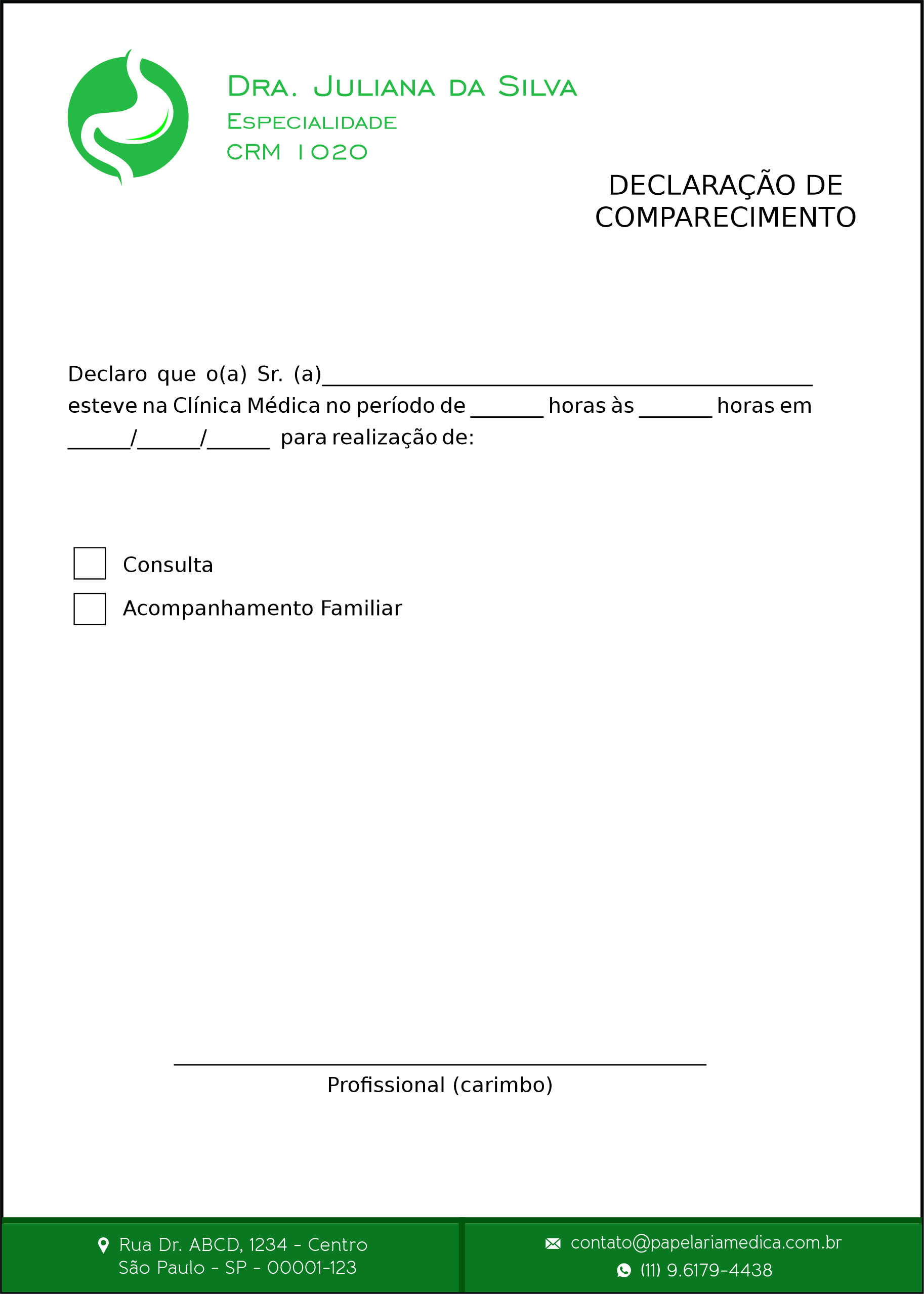 Declaração de Comparecimento Gastroenterologia Omsk
