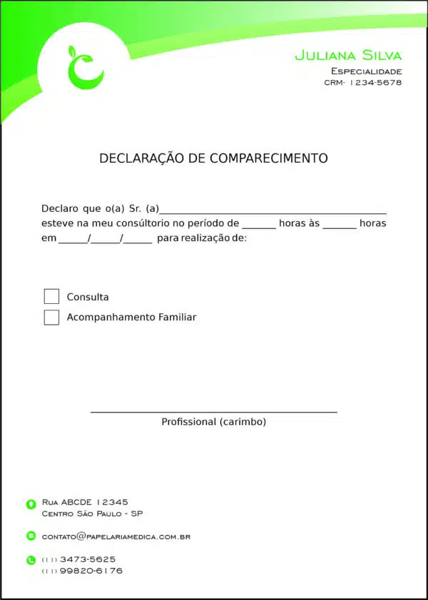 Declaração de Comparecimento Nutricionista Córdoba Declaração de Comparecimento Nutricionista Córdoba
