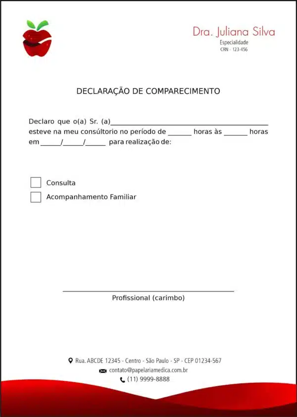 Declaração de Comparecimento Nutricionista Rosário Declaração de Comparecimento Nutricionista Rosário
