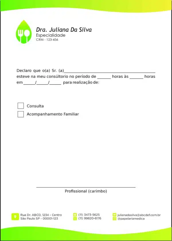Declaração de Comparecimento Nutricionista Buenos Aires Declaração de Comparecimento Nutricionista Buenos Aires