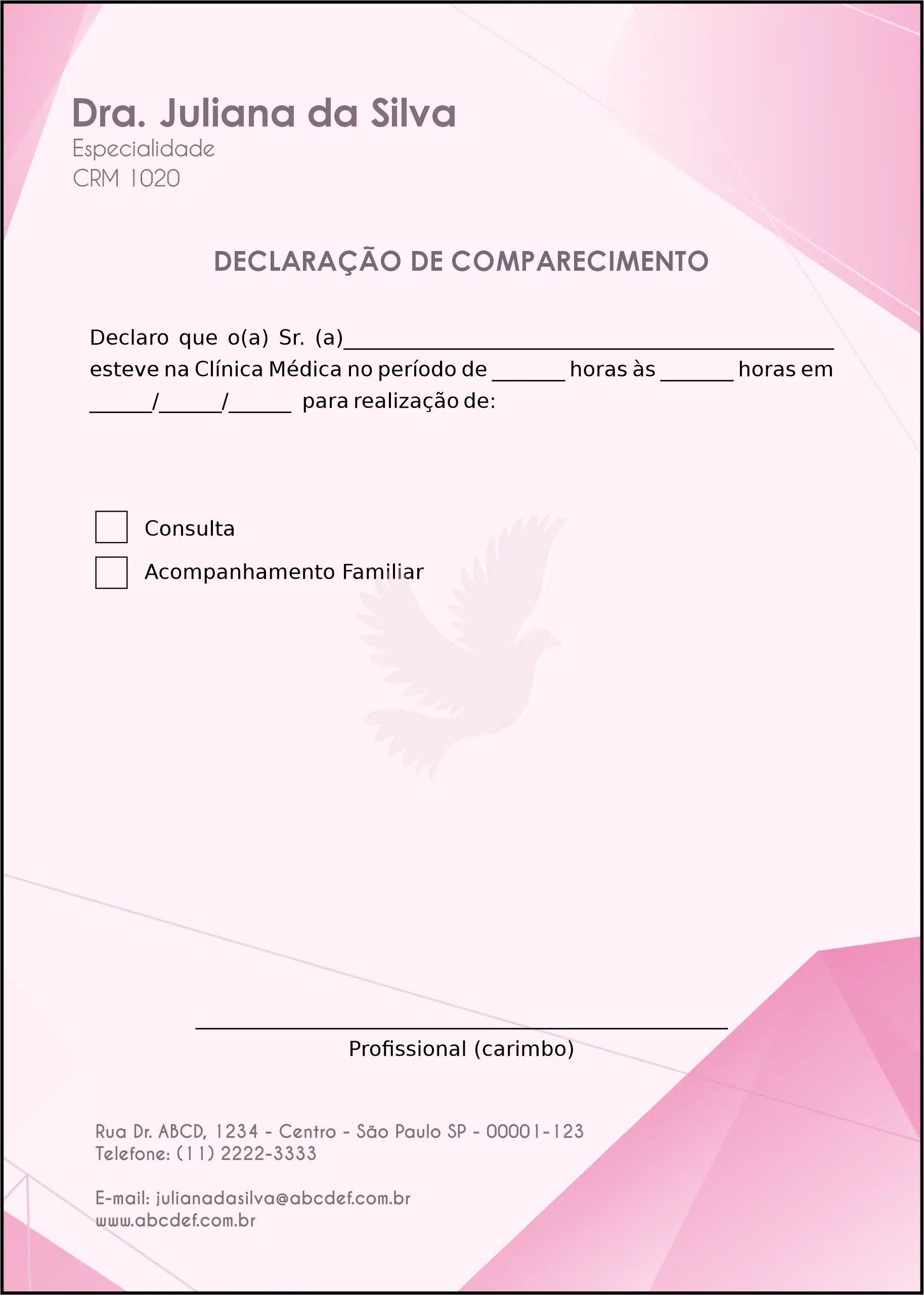 Declaração de Comparecimento Oncologia Tóquio