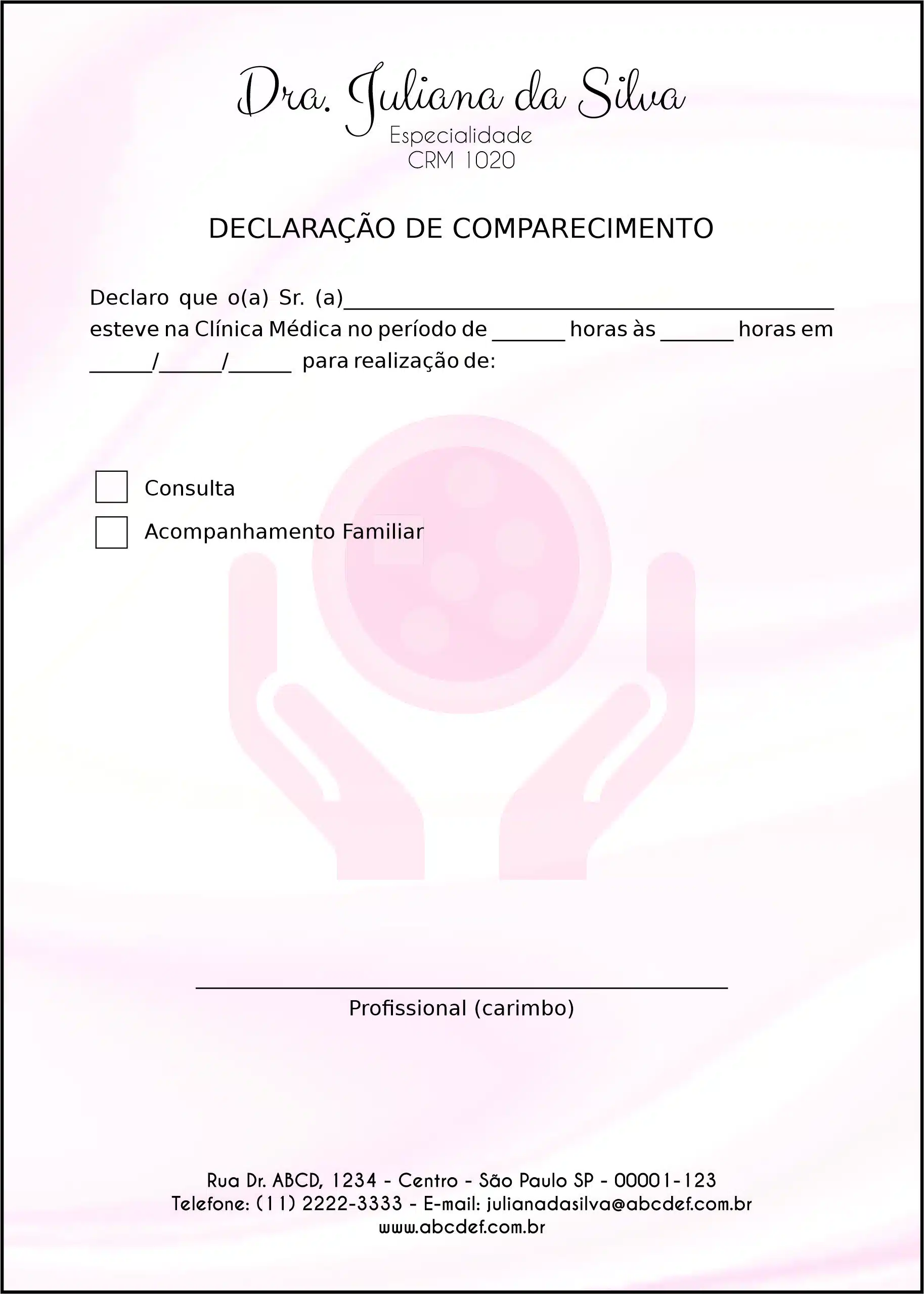 Declaração de Comparecimento Oncologia Yokohama