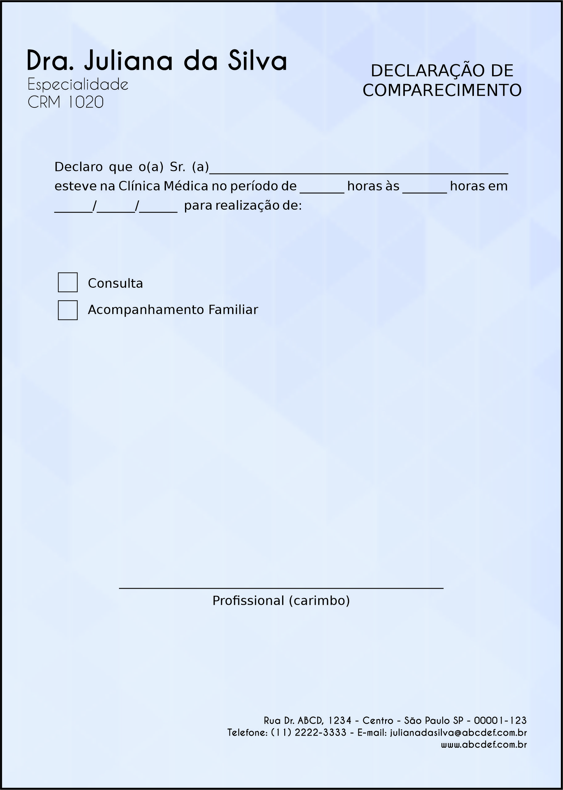 Declaração de Comparecimento Oncologia Kyoto