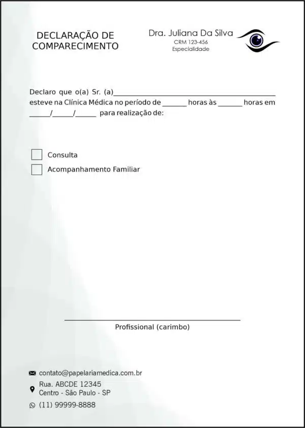Declaração de Comparecimento Oftalmologia Estocolmo Declaração de Comparecimento Oftalmologia Estocolmo
