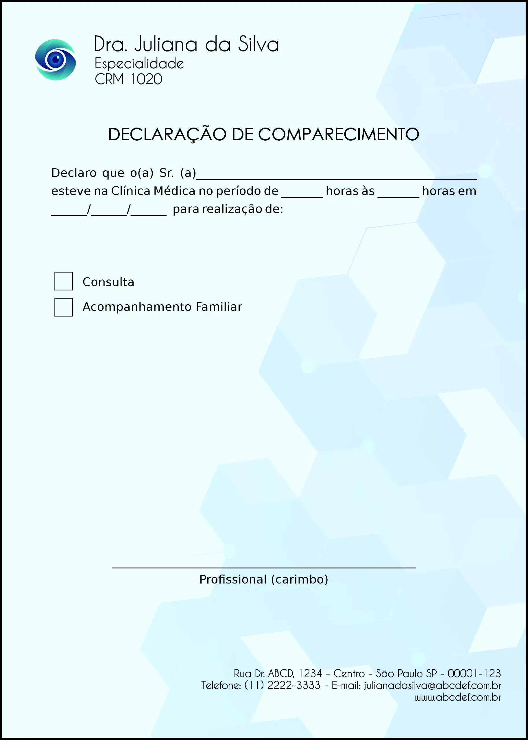 Declaração de Comparecimento Oftalmologia Visby