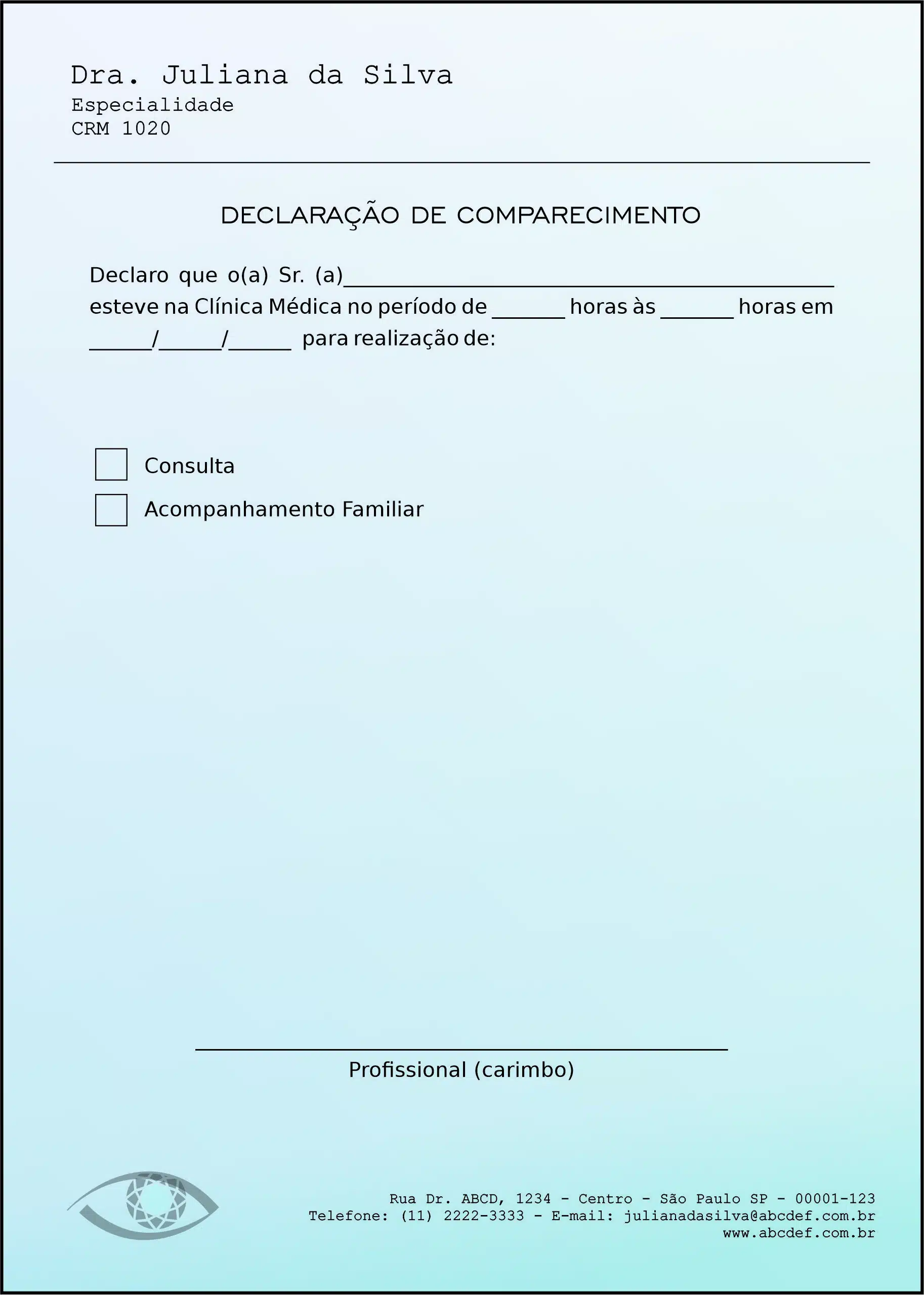 Declaração de Comparecimento Oftalmologia Kiruna