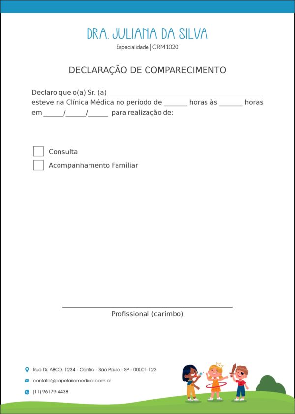 Declaração de Comparecimento Pediatra Toruń Declaração de Comparecimento Pediatra Toruń