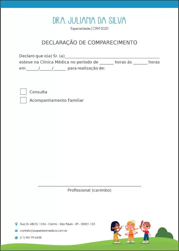 Declaração de Comparecimento Pediatra Toruń Declaração de Comparecimento Pediatra Toruń