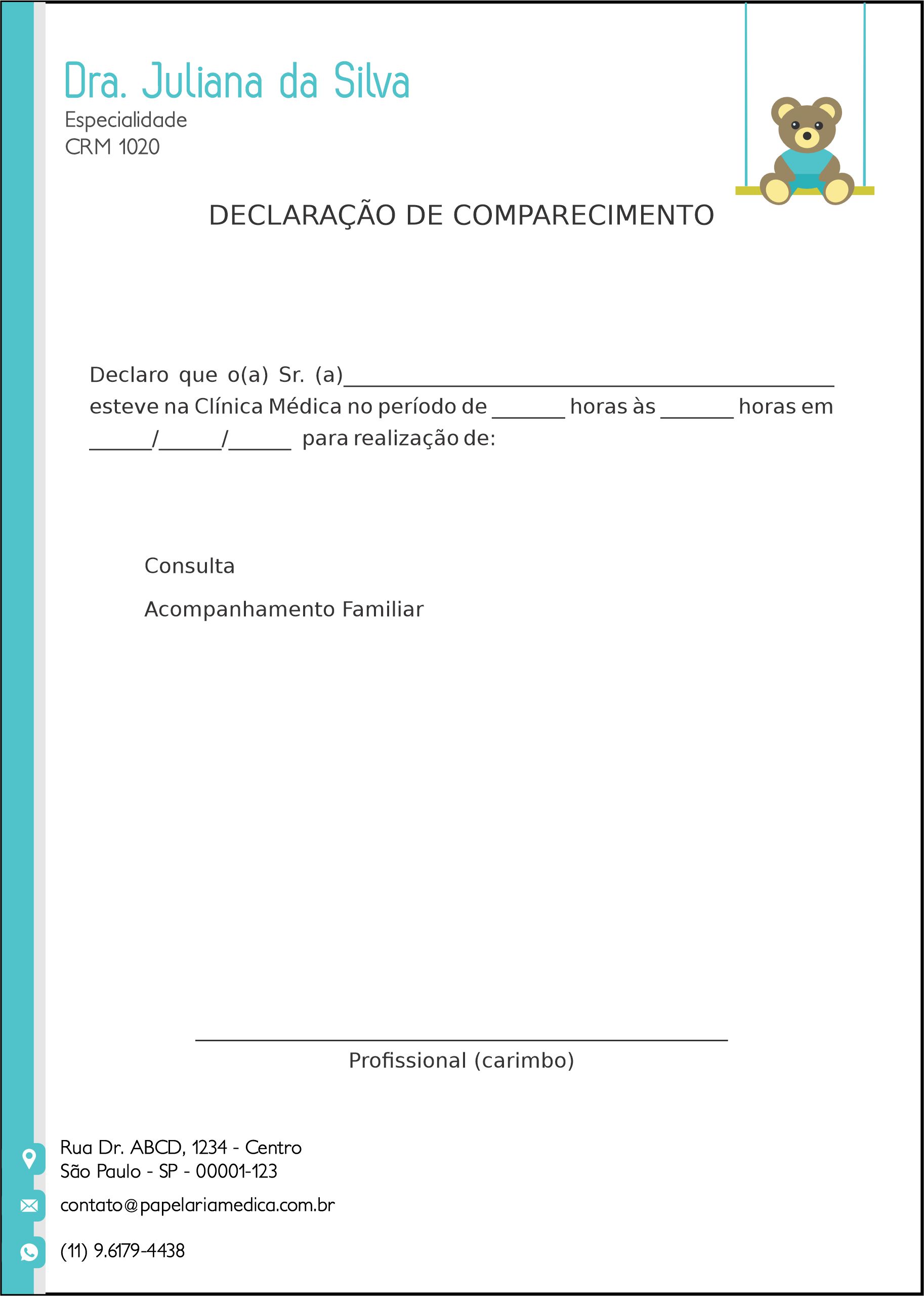 Declaração de Comparecimento Pediatra Katovice