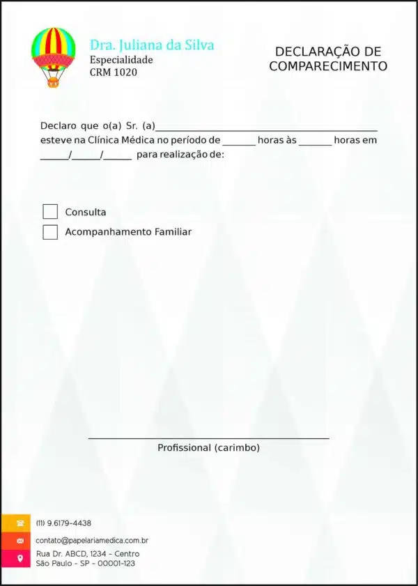Declaração de Comparecimento Pediatra Estetino Declaração de Comparecimento Pediatra Estetino