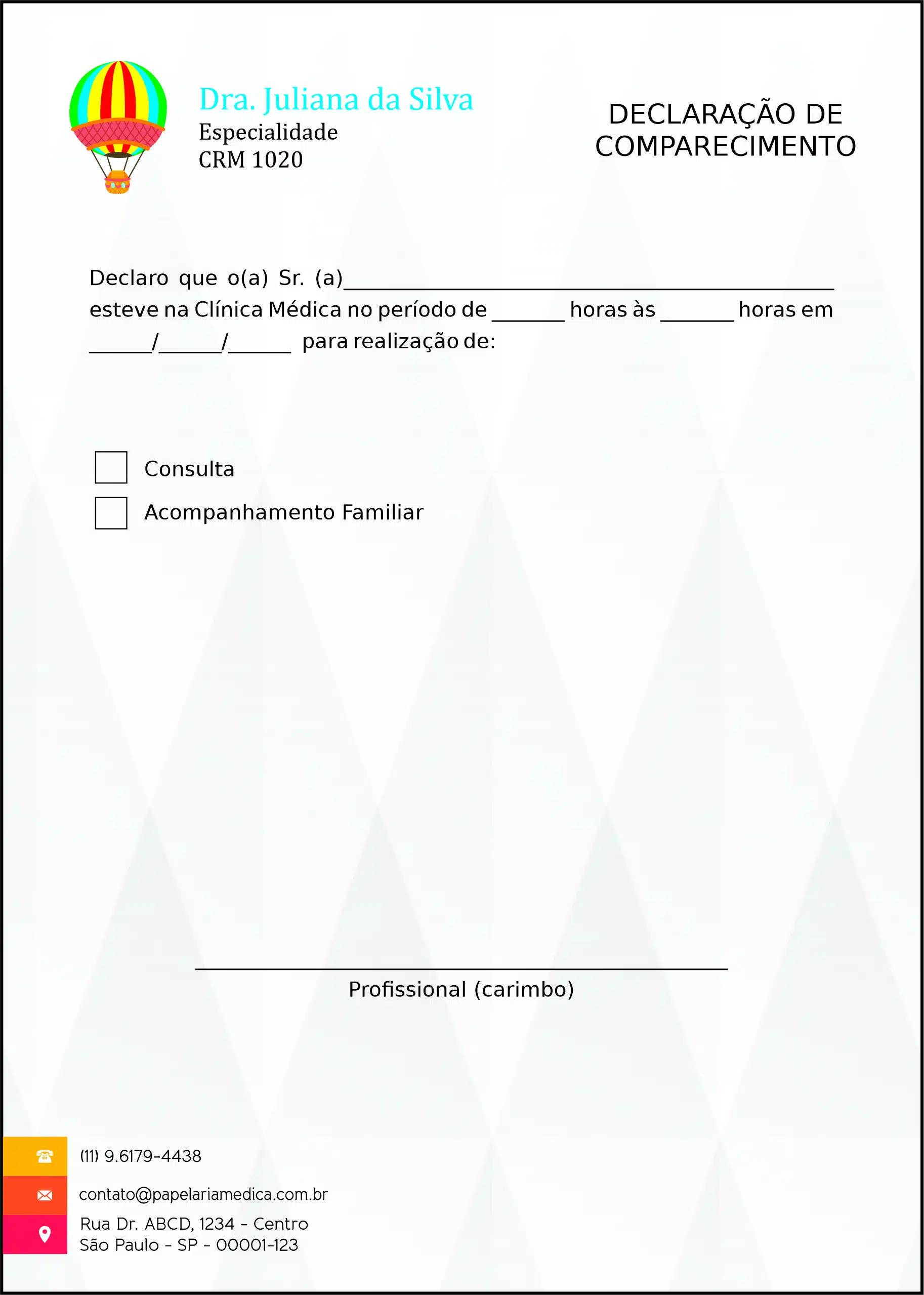 Declaração de Comparecimento Pediatra Estetino
