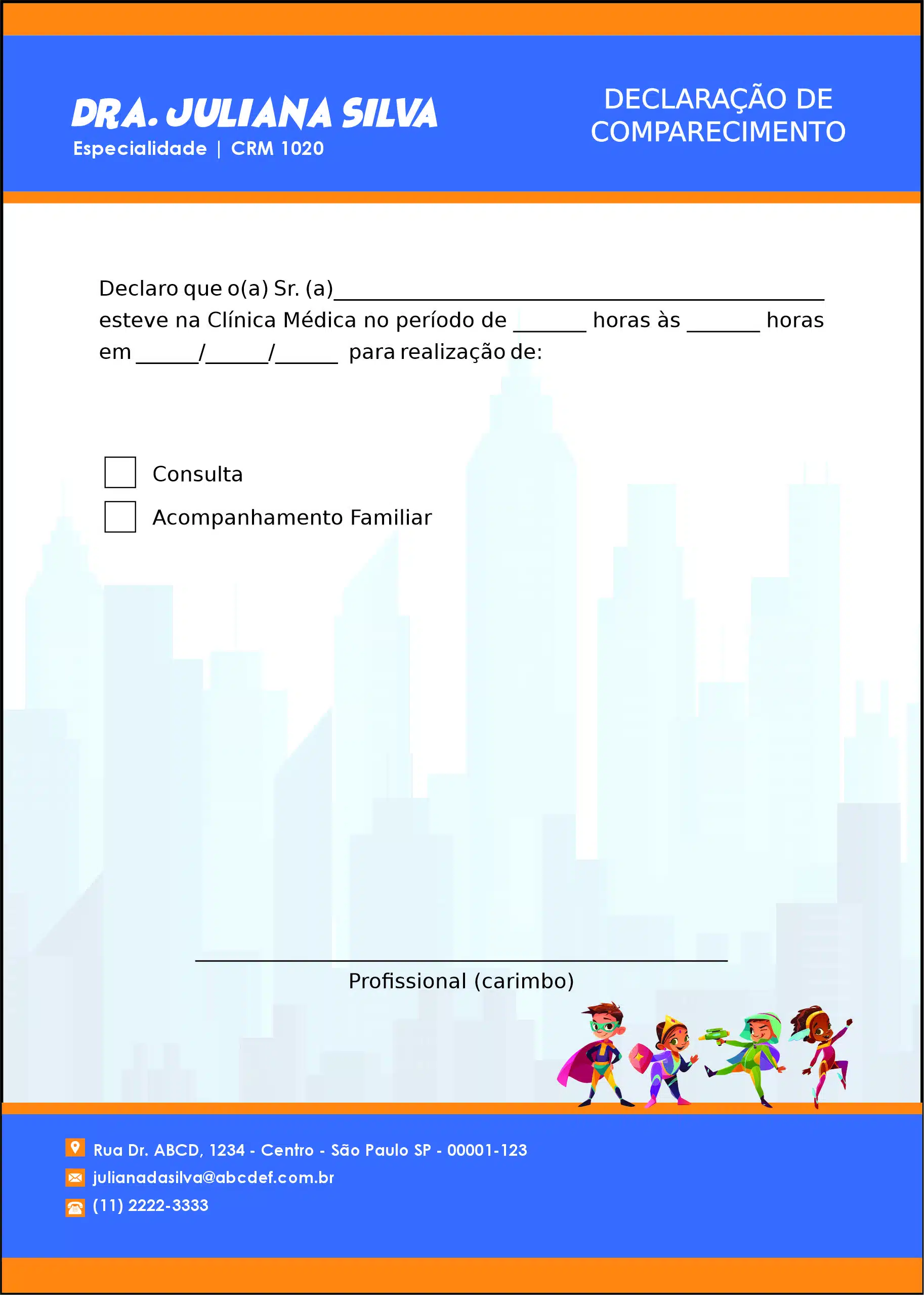Declaração de Comparecimento Pediatra Radom