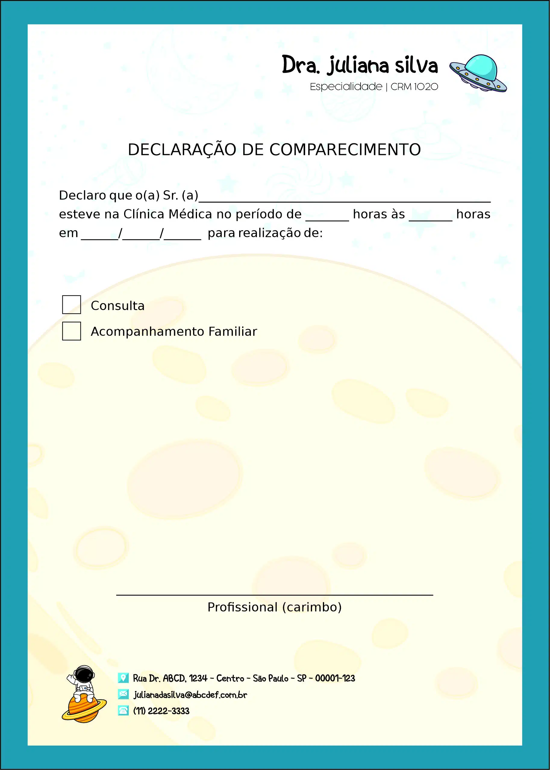 Declaração de Comparecimento Pediatra Bytom