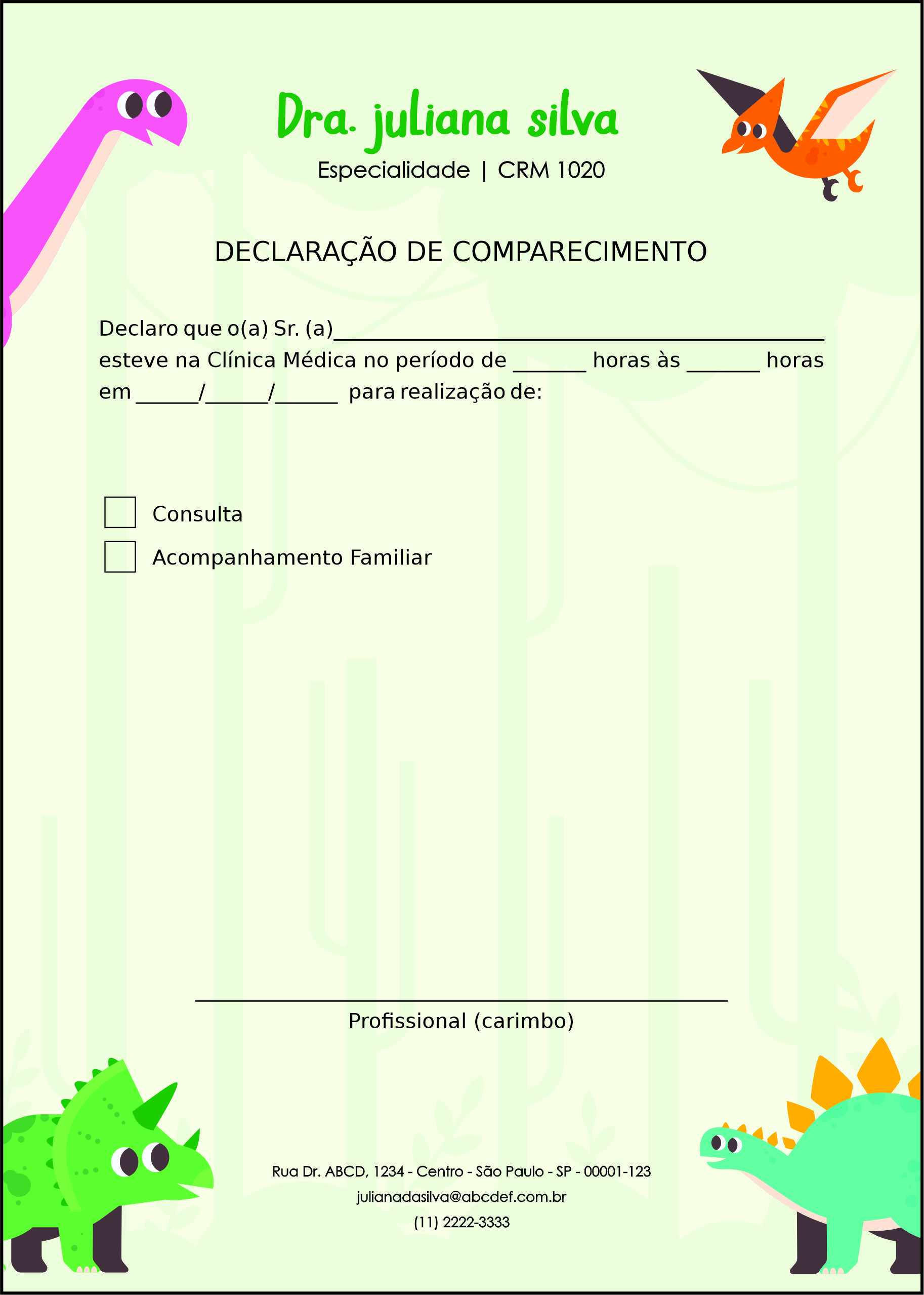 Declaração de Comparecimento Pediatra Sopot