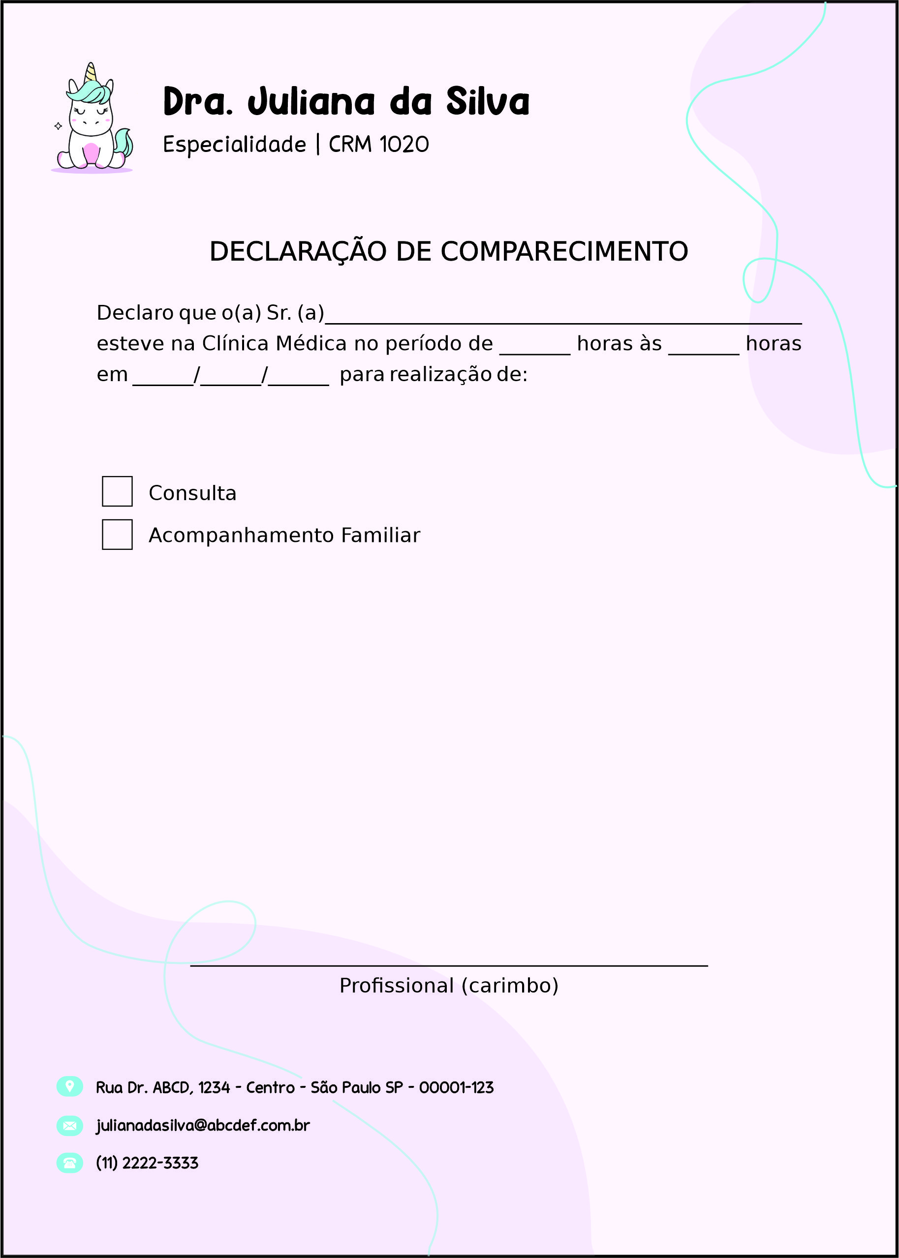 Declaração de Comparecimento Pediatra Moszna