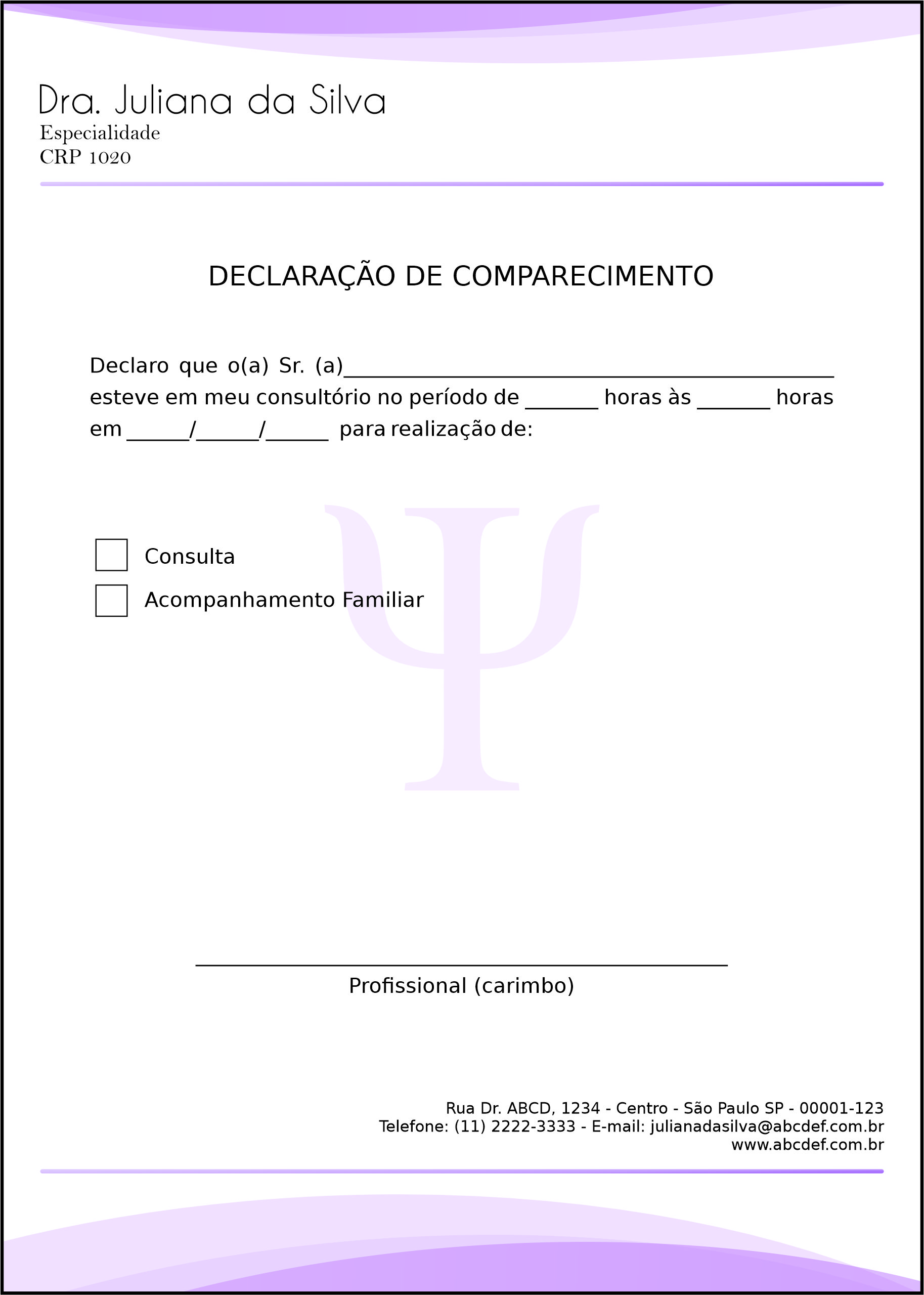 Declaração de Comparecimento Psicológico Heidelberg