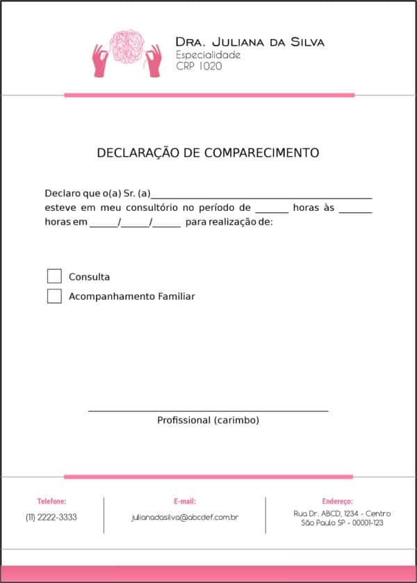 Declaração de Comparecimento Psicológico Dresden Declaração de Comparecimento Psicológico Dresden
