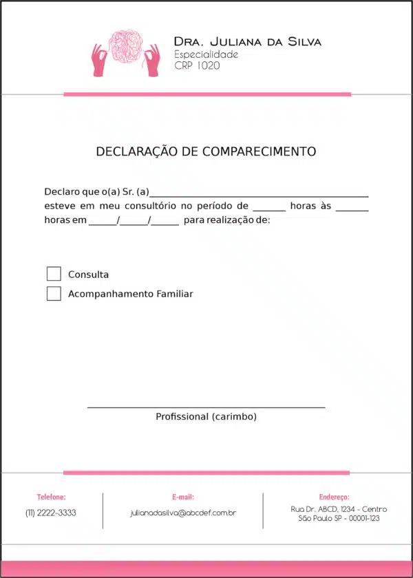 Declaração de Comparecimento Psicológico Dresden Declaração de Comparecimento Psicológico Dresden