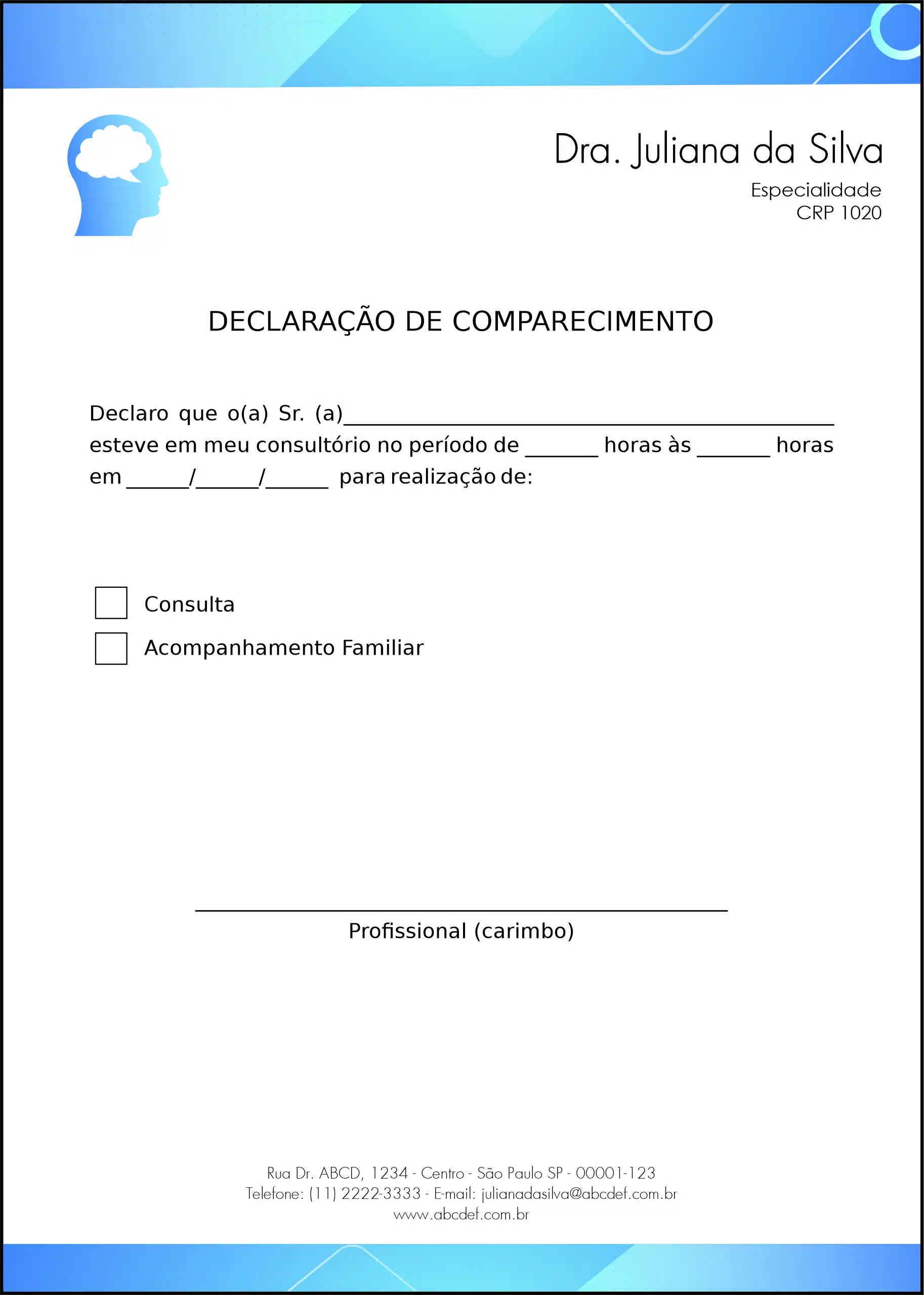 Declaração de Comparecimento Psicológico Nuremberg