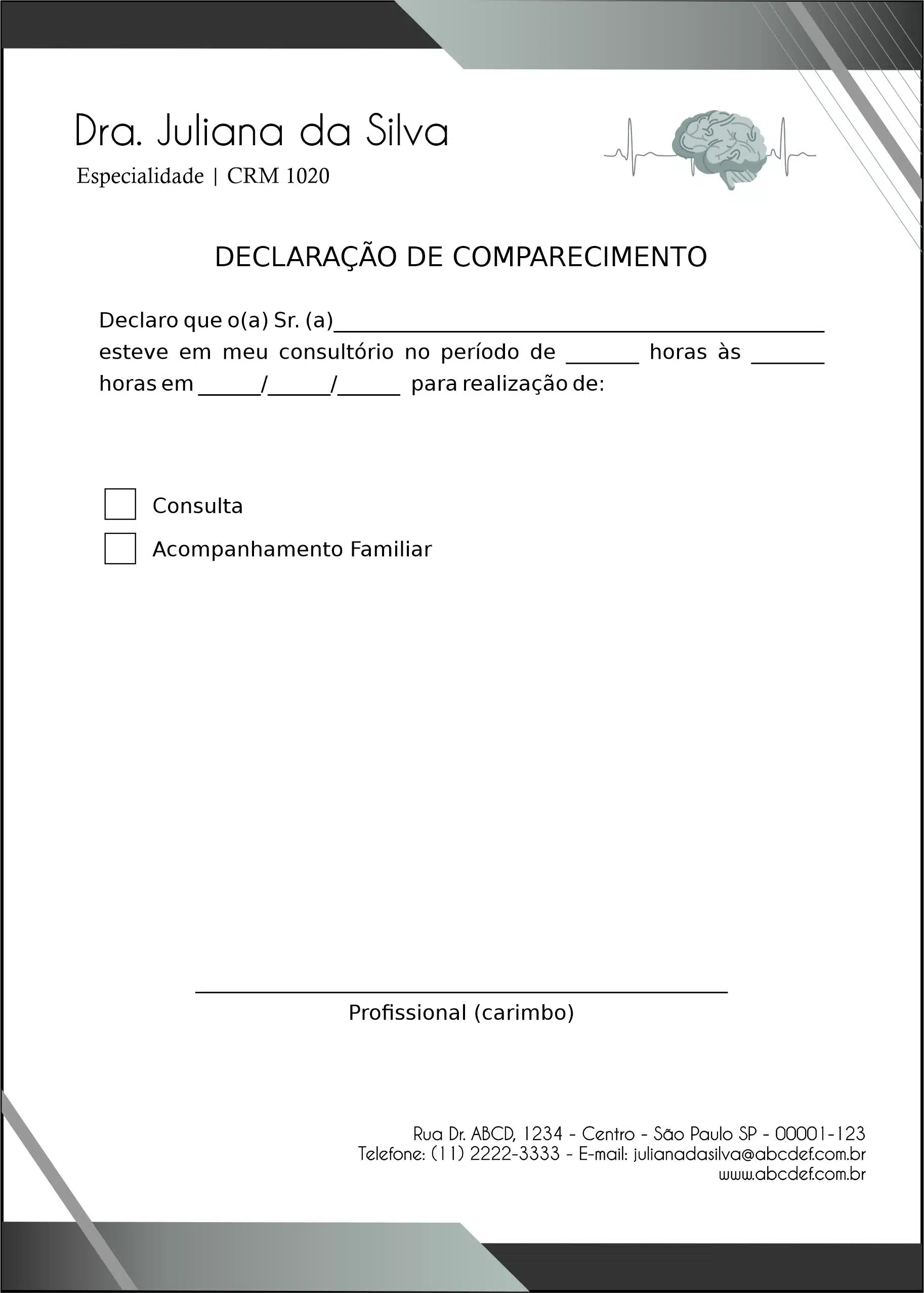 Declaração de Comparecimento Psicologia Kiel