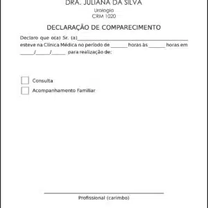 Declaração de Comparecimento Urologia Braga