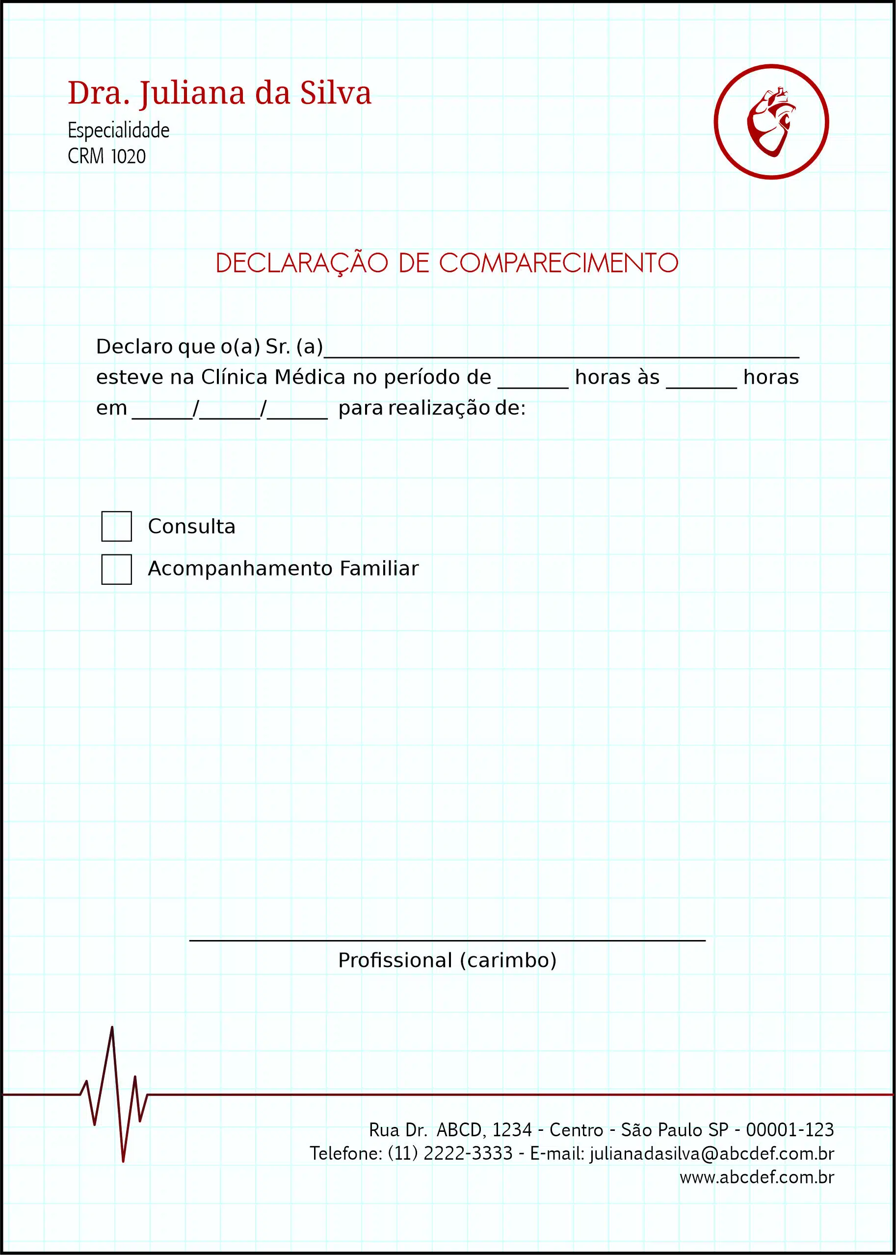 Declaração de Comparecimento Cardiologista Eindhoven