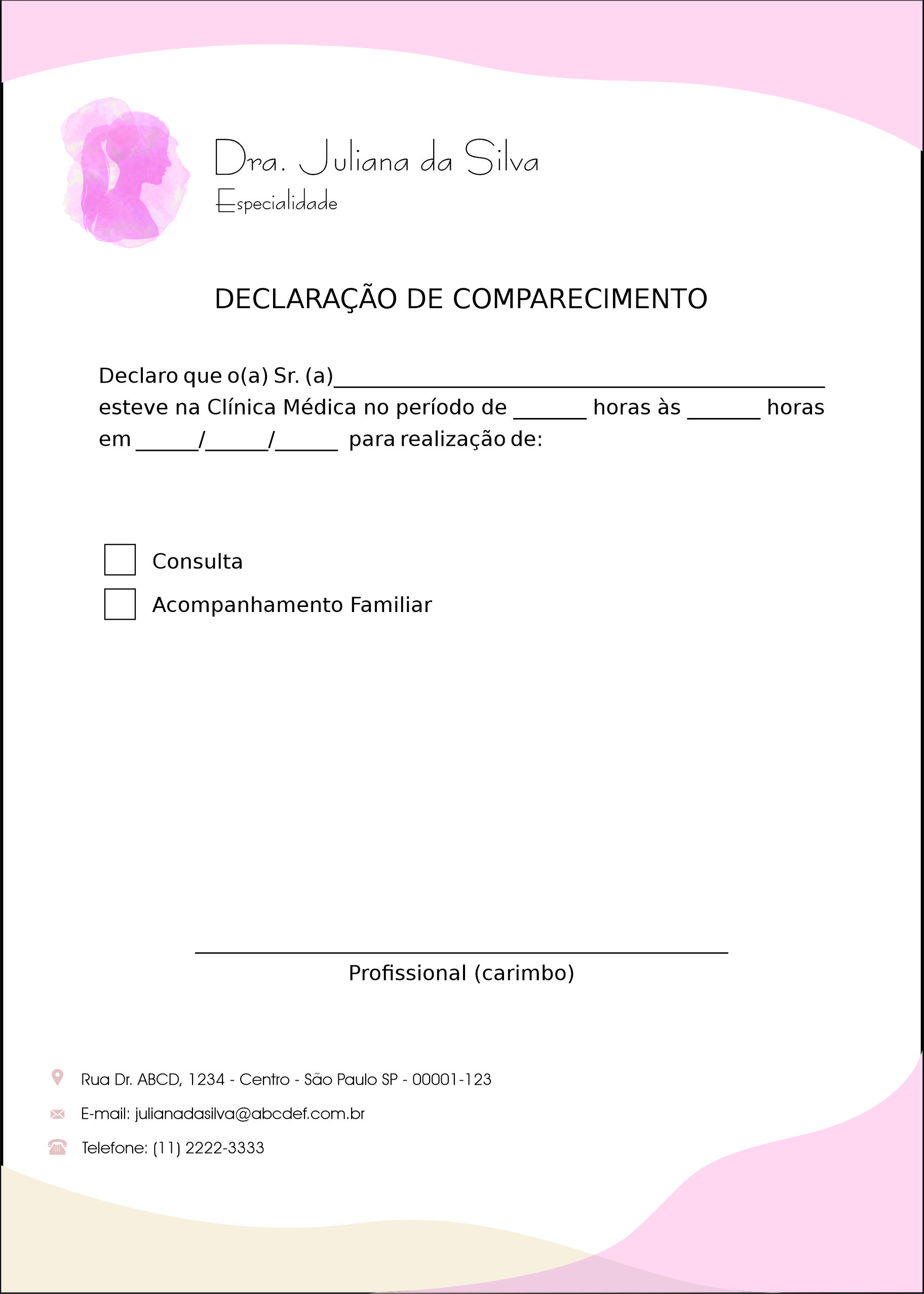 Declaração de Comparecimento Dermatologista Bath