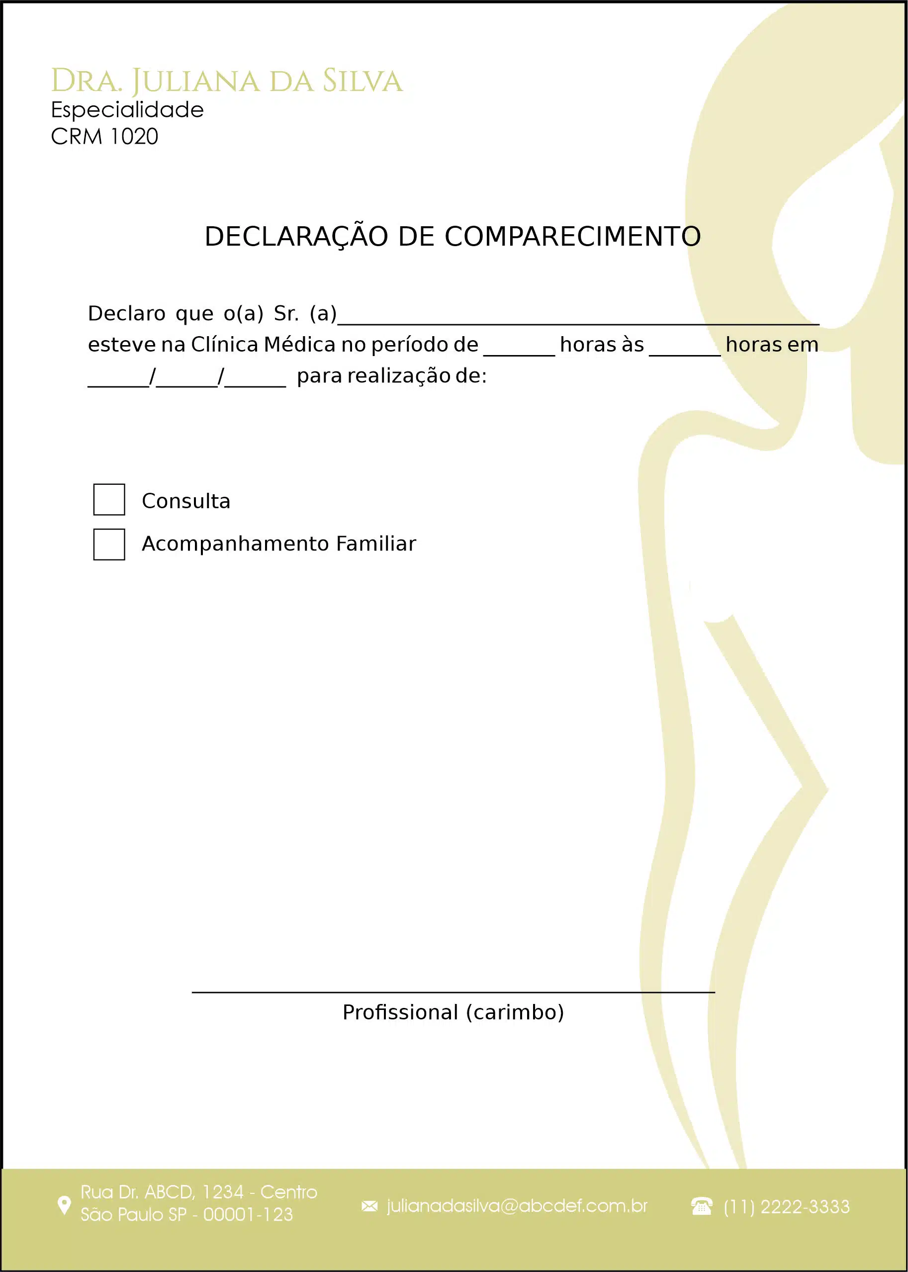 Declaração de Comparecimento Dermatologista Winchester