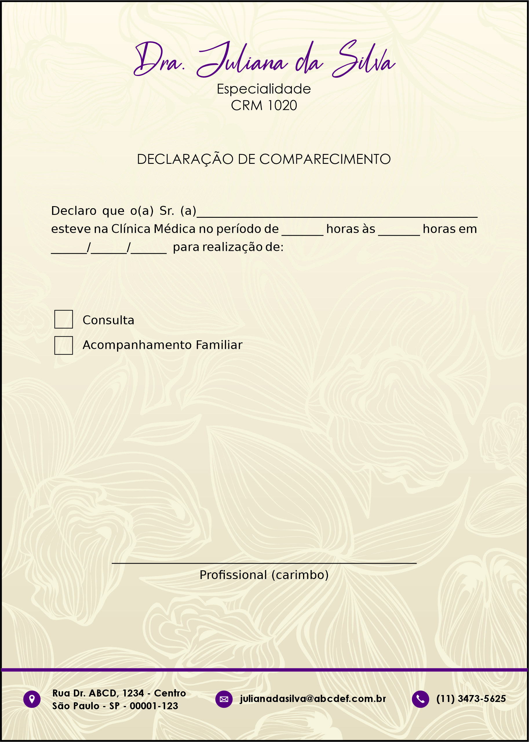 Declaração de Comparecimento Dermatologista Oxford