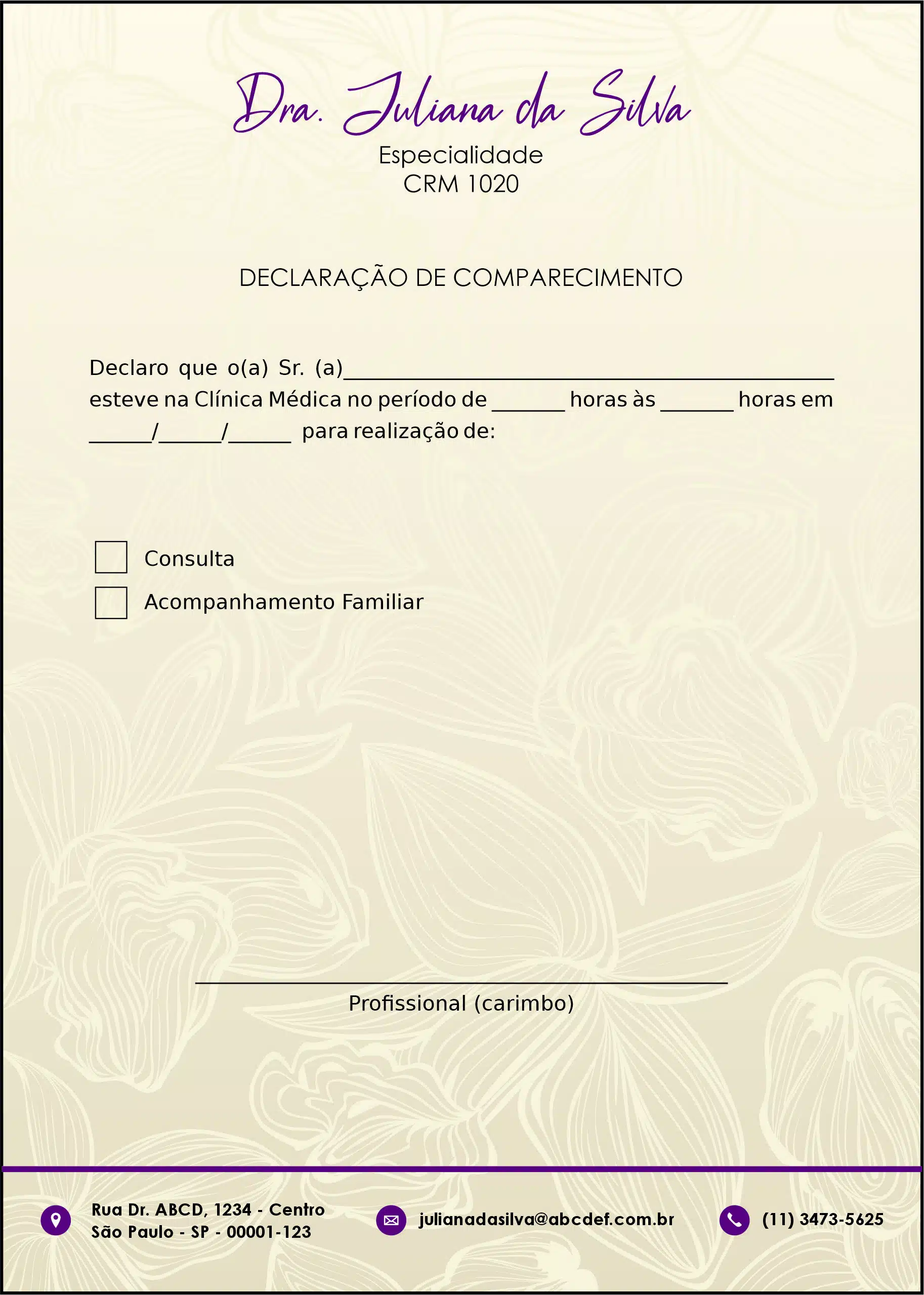 Declaração de Comparecimento Dermatologista Oxford