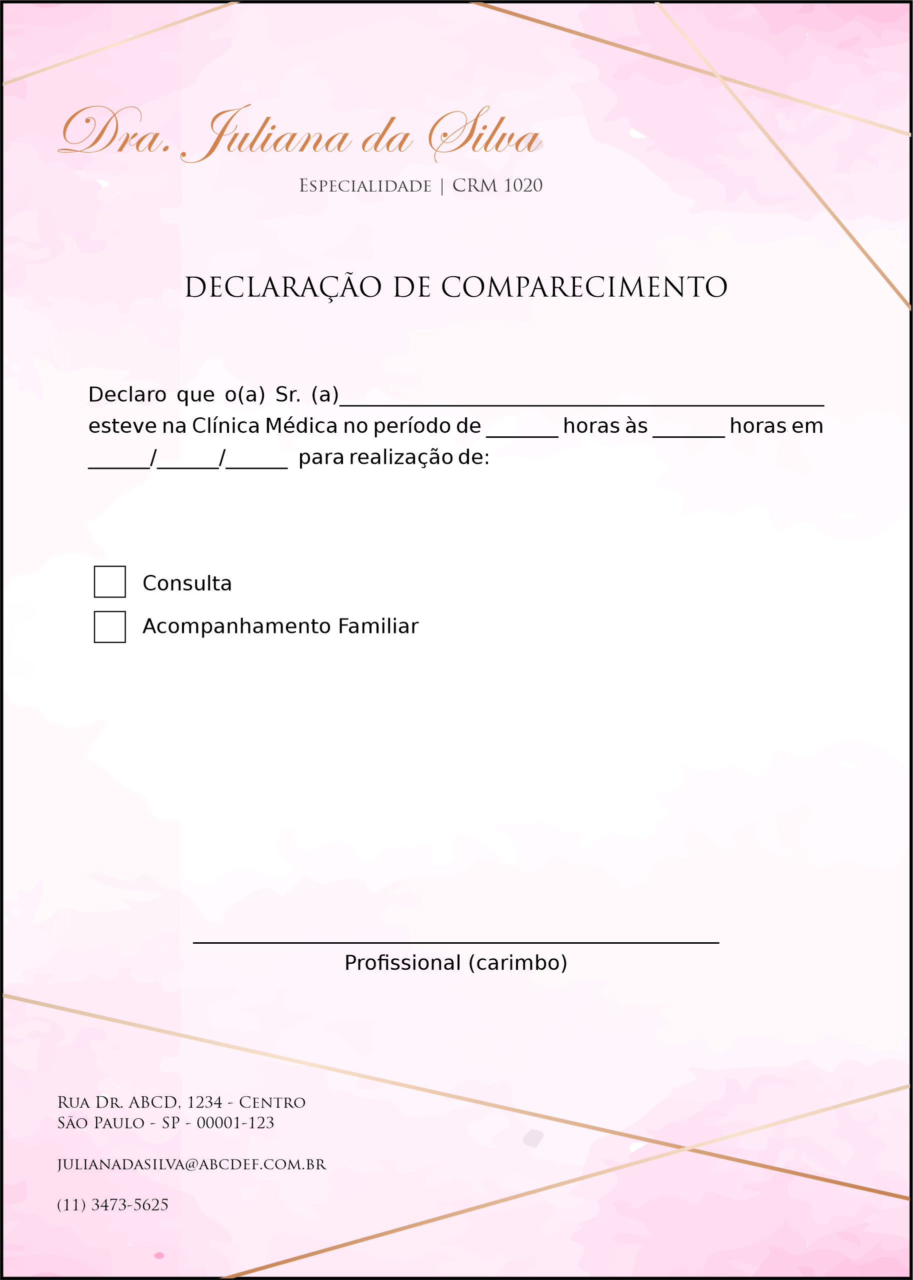 Declaração de Comparecimento Dermatologista Cambridge