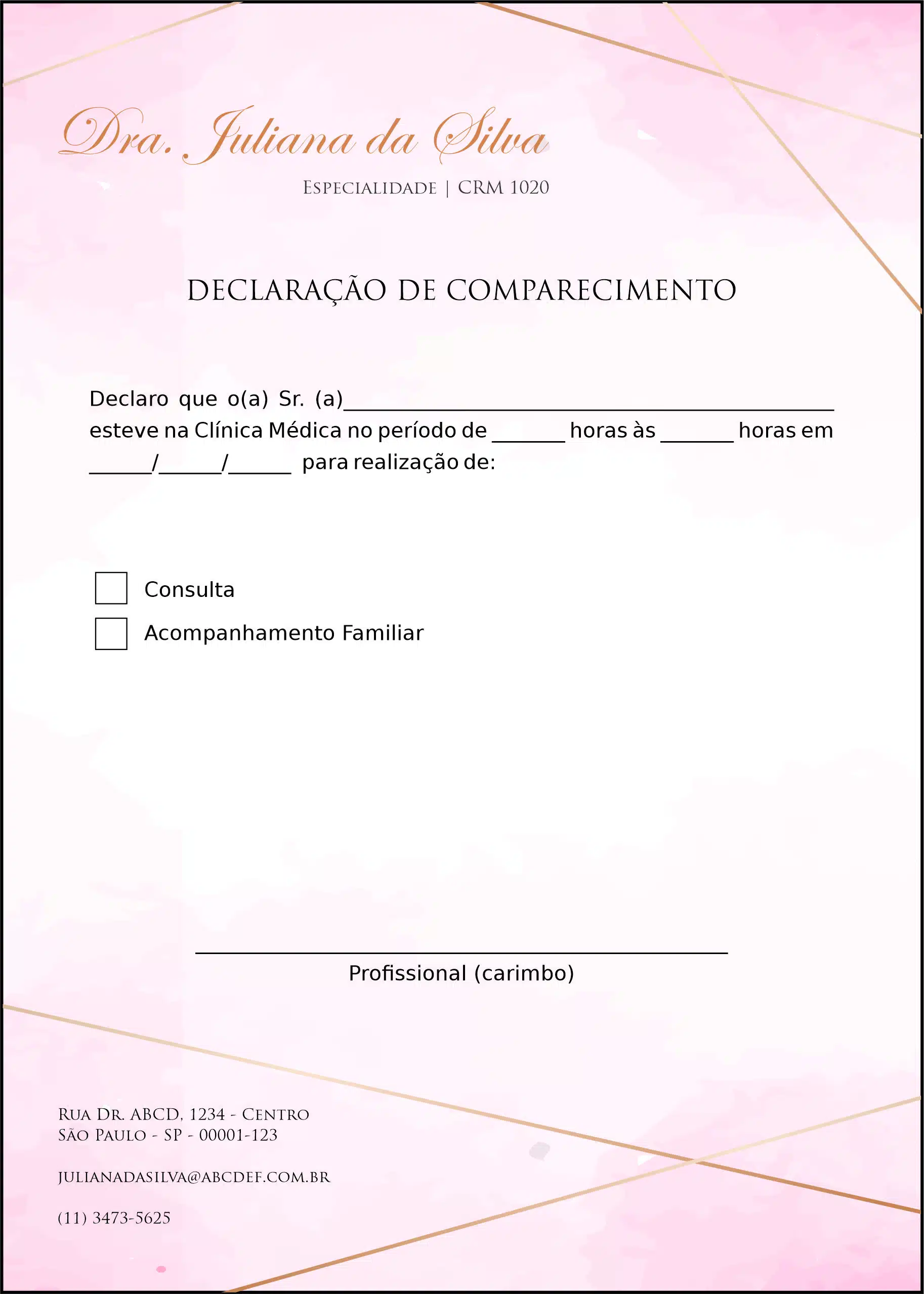 Declaração de Comparecimento Dermatologista Cambridge