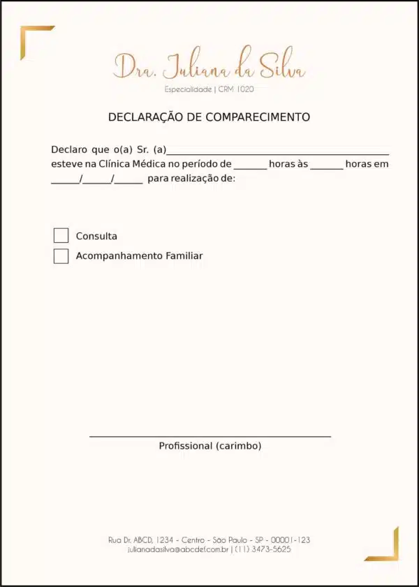 Declaração de Comparecimento Dermatologista Bristol Declaração de Comparecimento Dermatologista Bristol