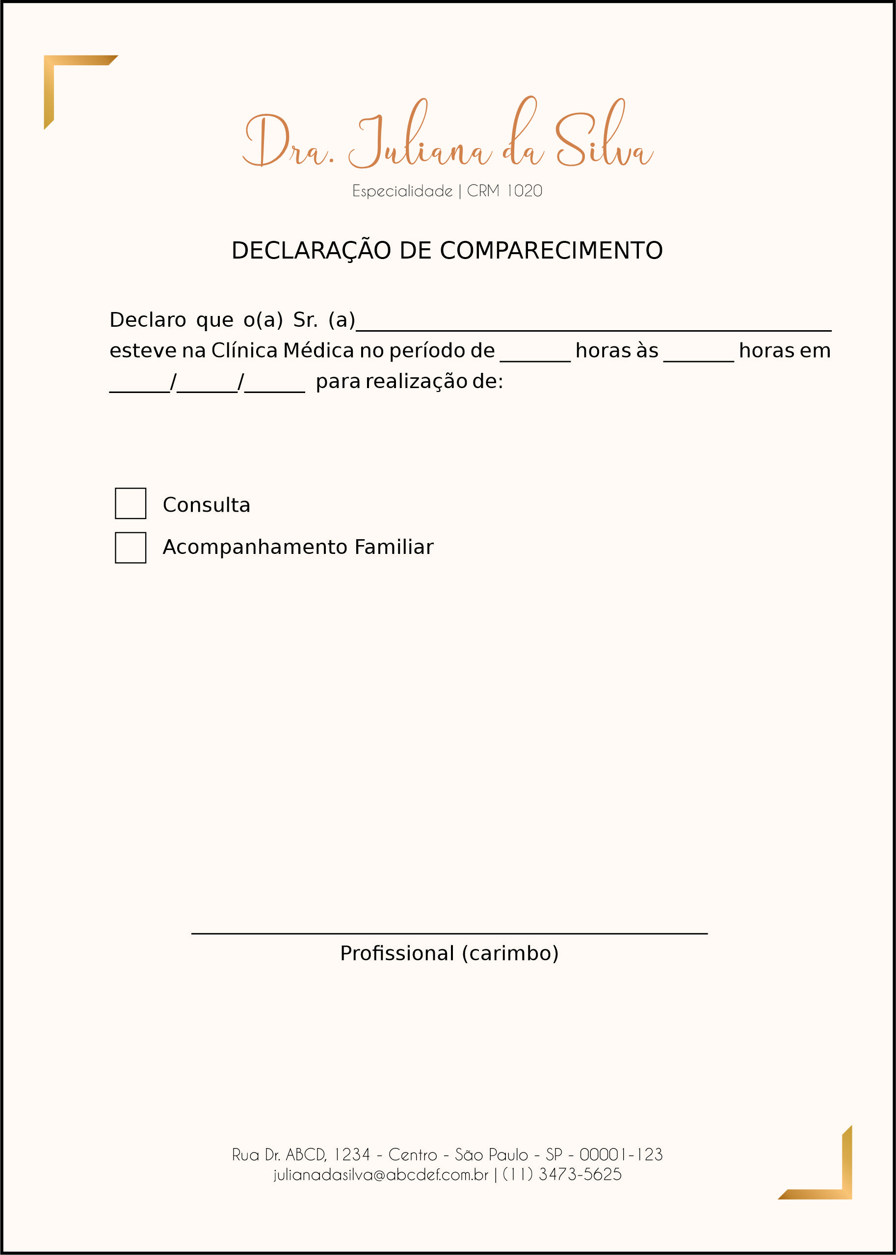 Declaração de Comparecimento Dermatologista Bristol