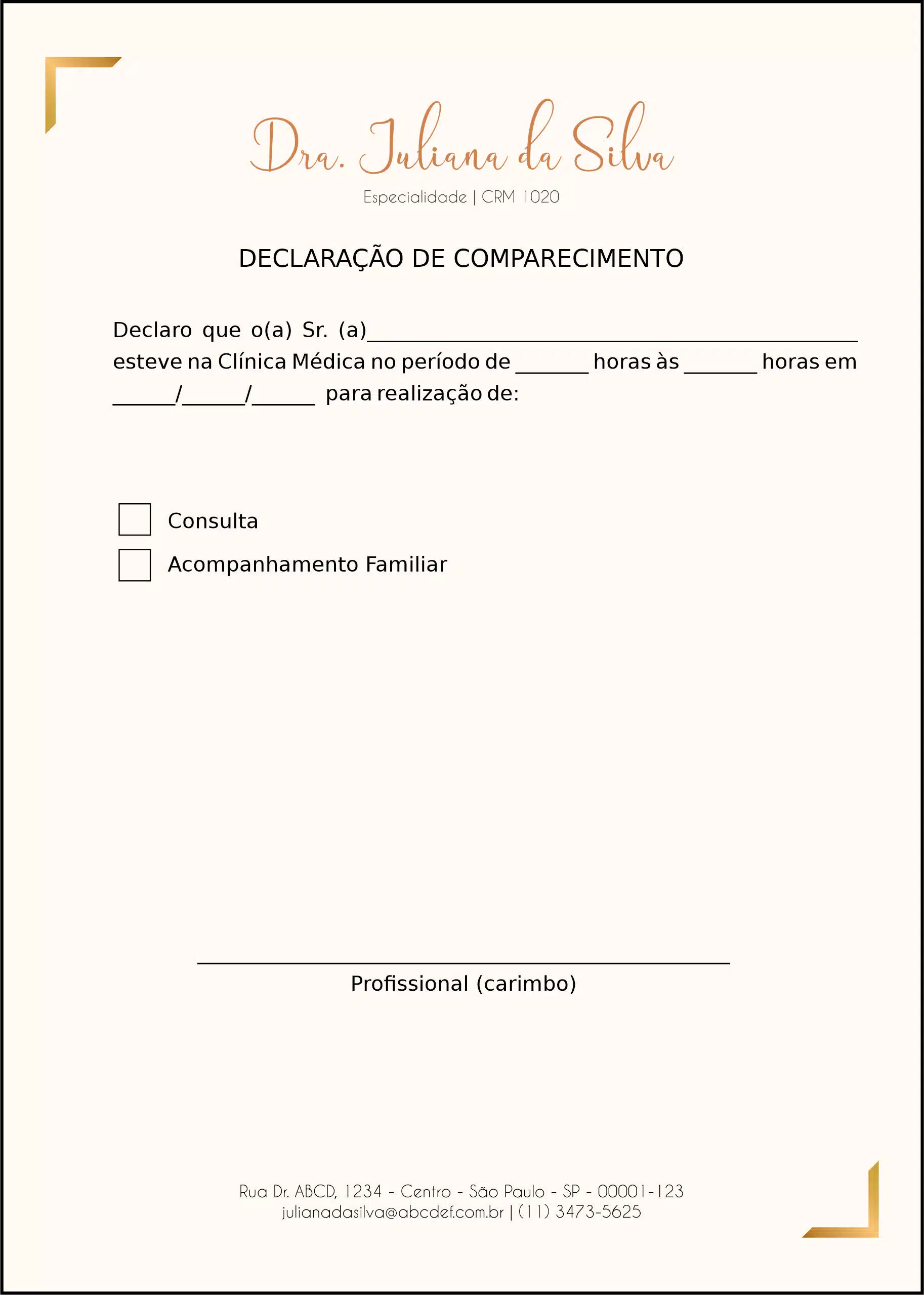 Declaração de Comparecimento Dermatologista Bristol