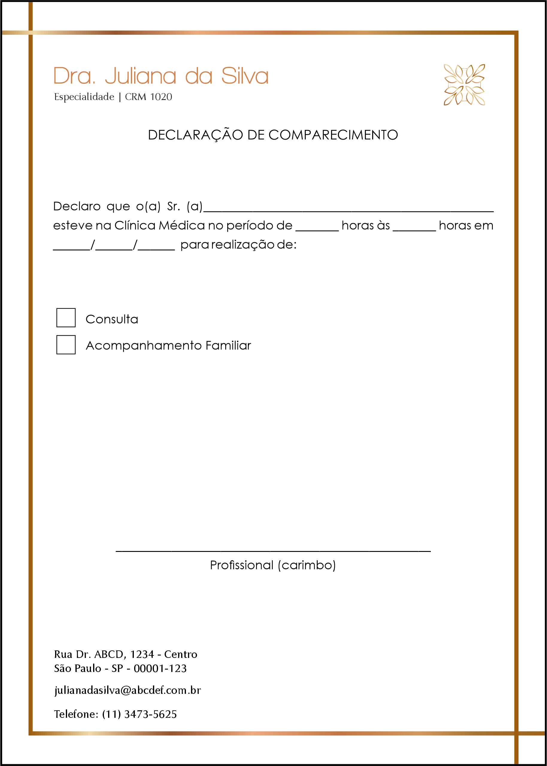 Declaração de Comparecimento Dermatologista Chester