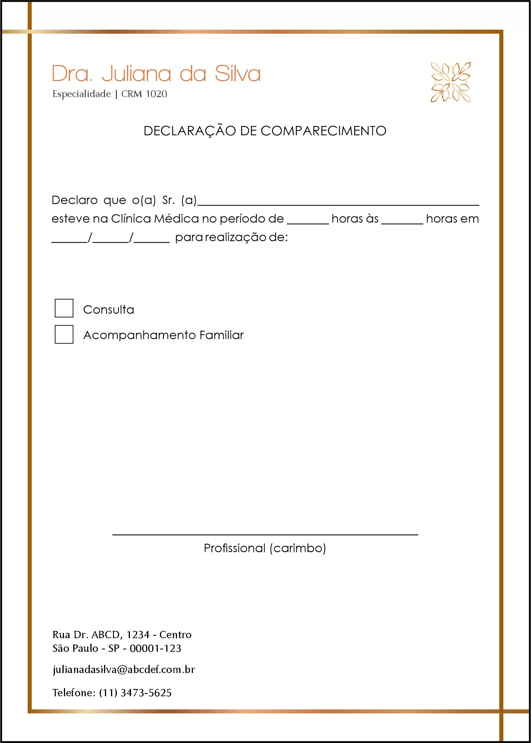 Declaração de Comparecimento Dermatologista Chester