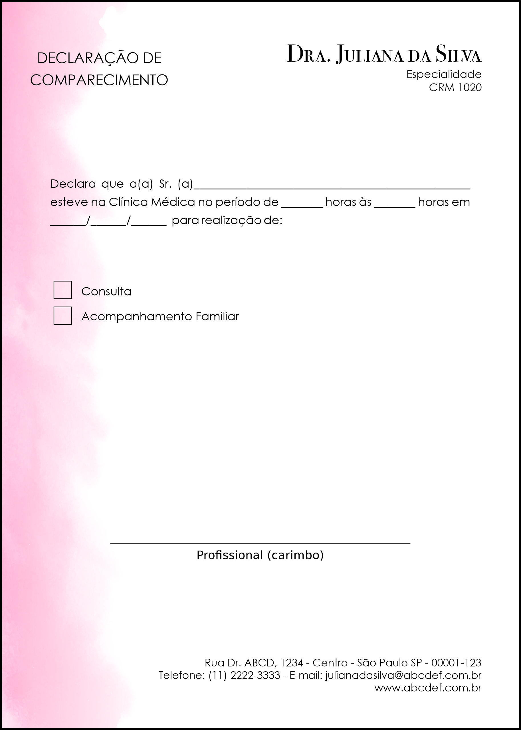 Declaração de Comparecimento Dermatologista Londres