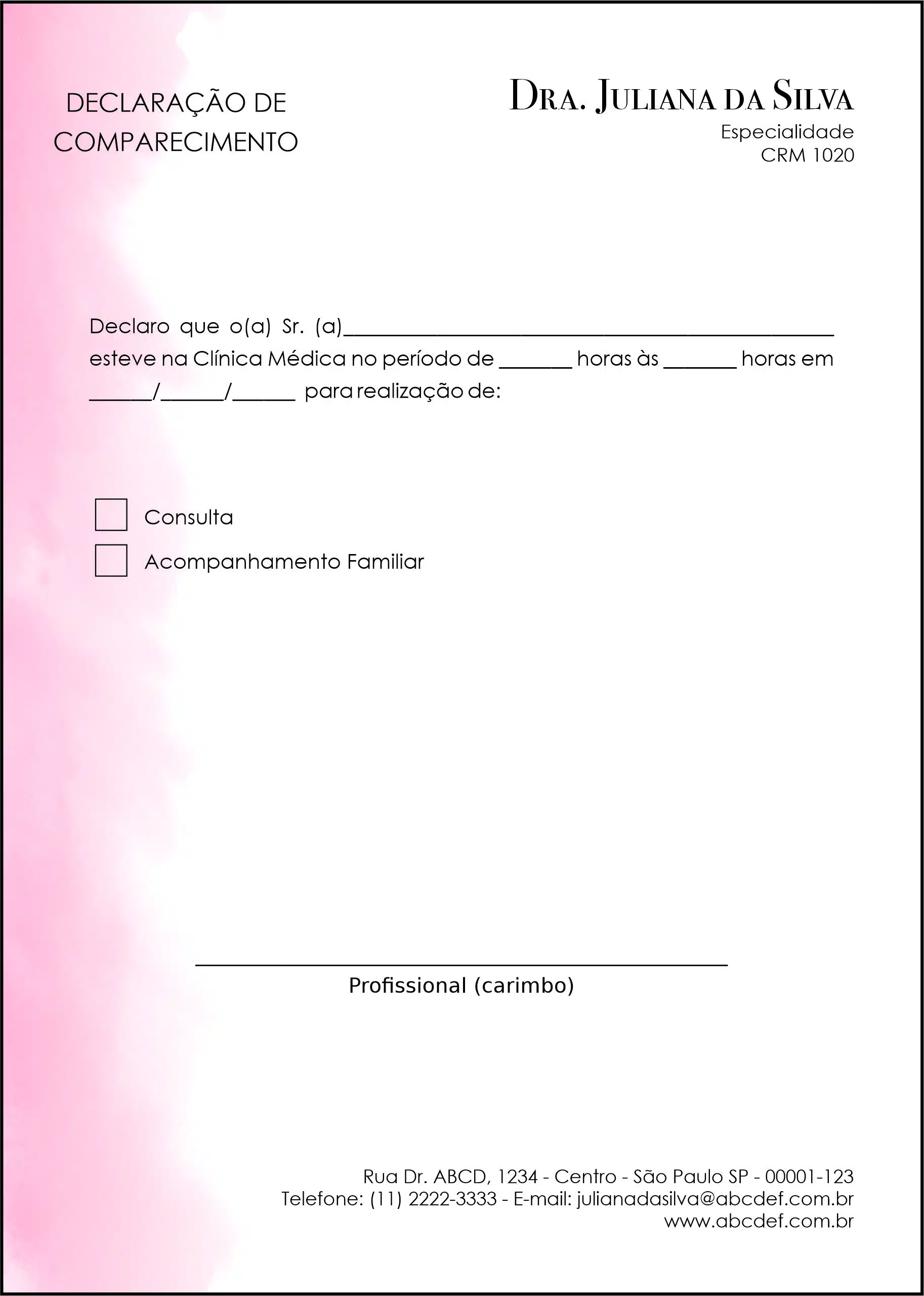 Declaração de Comparecimento Dermatologista Londres