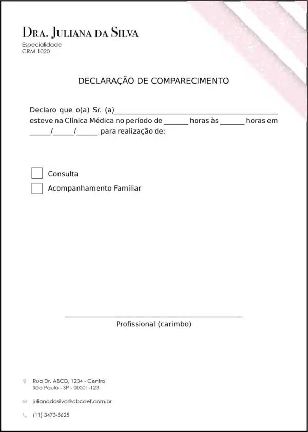 Declaração de Comparecimento Dermatologista Burford Declaração de Comparecimento Dermatologista Burford