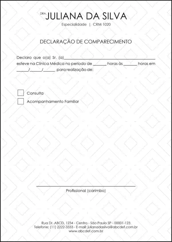 Declaração de Comparecimento Clínica Geral Cairo Declaração de Comparecimento Clínica Geral Cairo