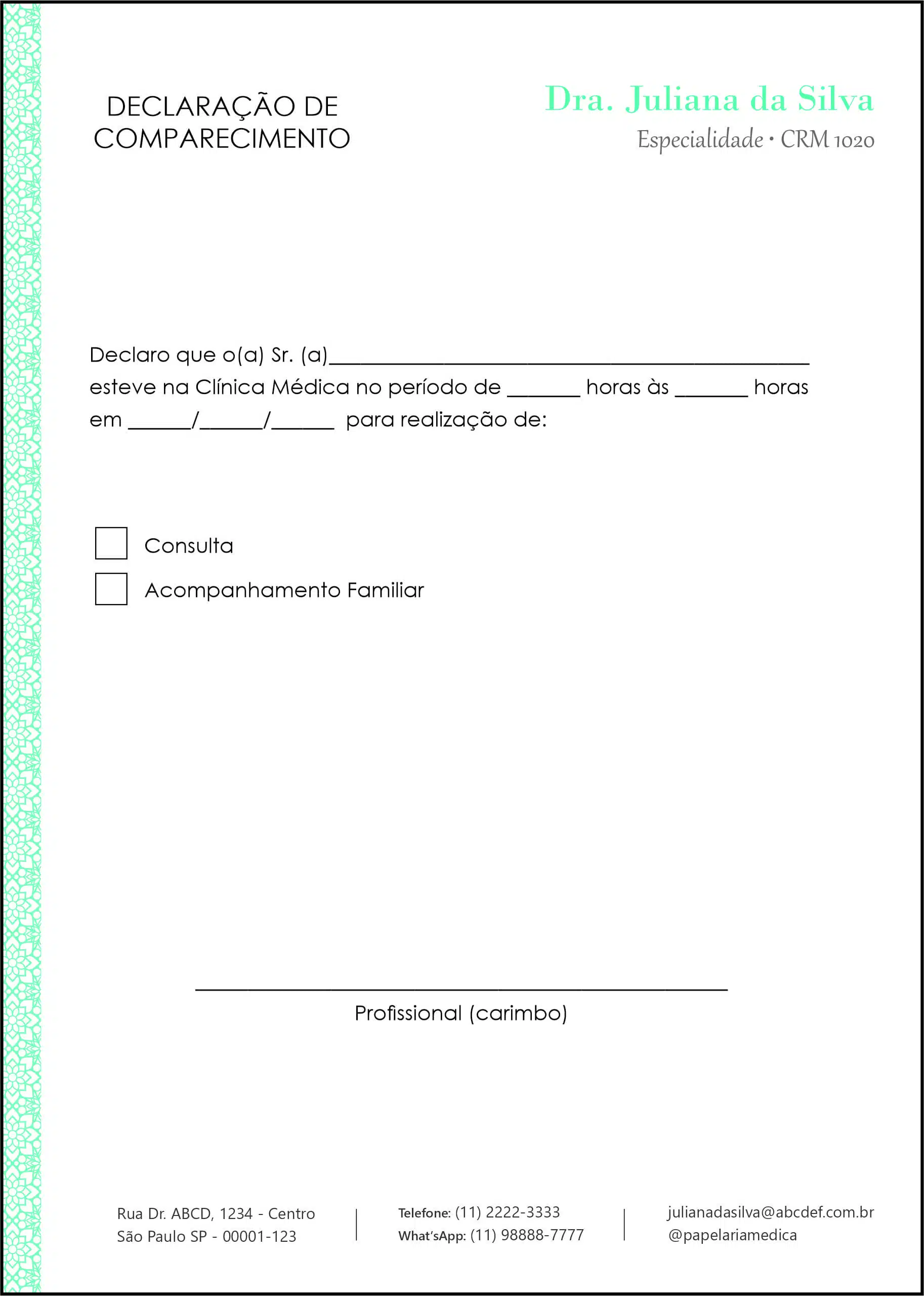 Declaração de Comparecimento Clínica Geral Taba